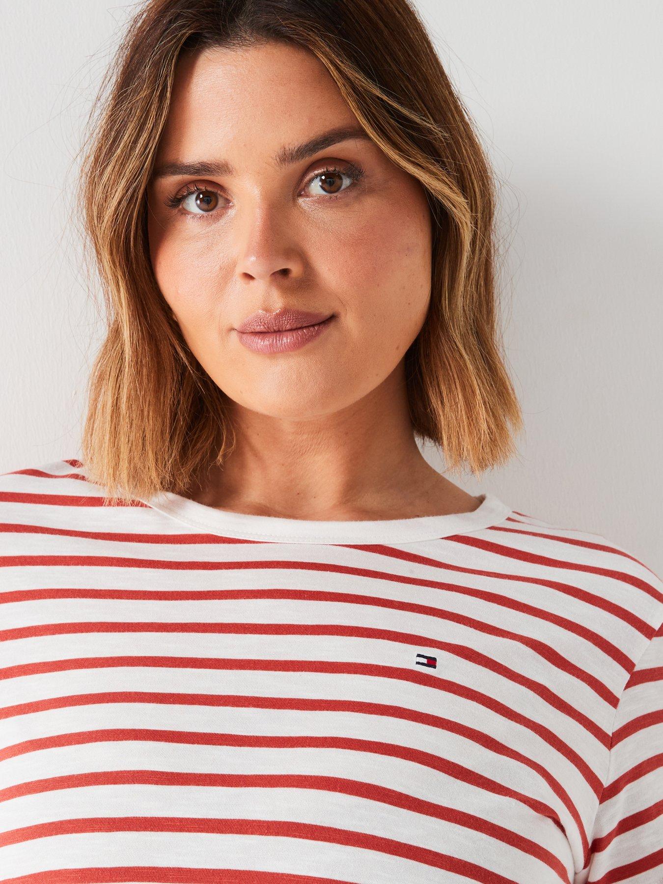 Tommy Hilfiger Plus Size Striped T-shirt - Red | Very.co.uk