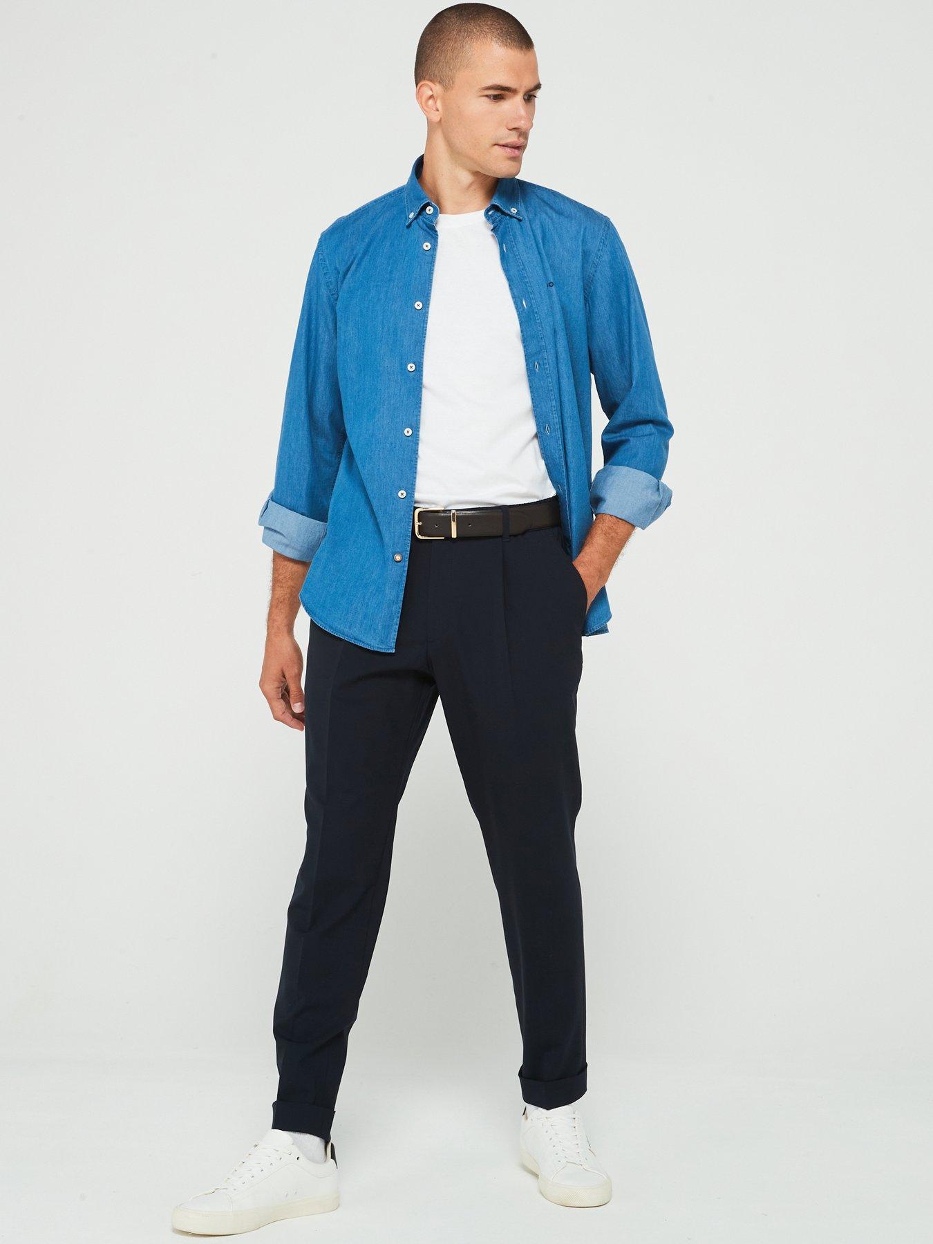 undefined Pepe Casual Waistband Stretch Turn Up Casual Trousers - Navy
