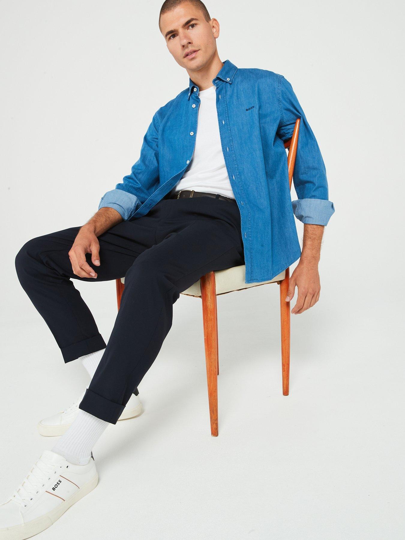 Image 4 of 4 of BOSS Pepe Casual Waistband Stretch Turn Up Casual Trousers - Navy
