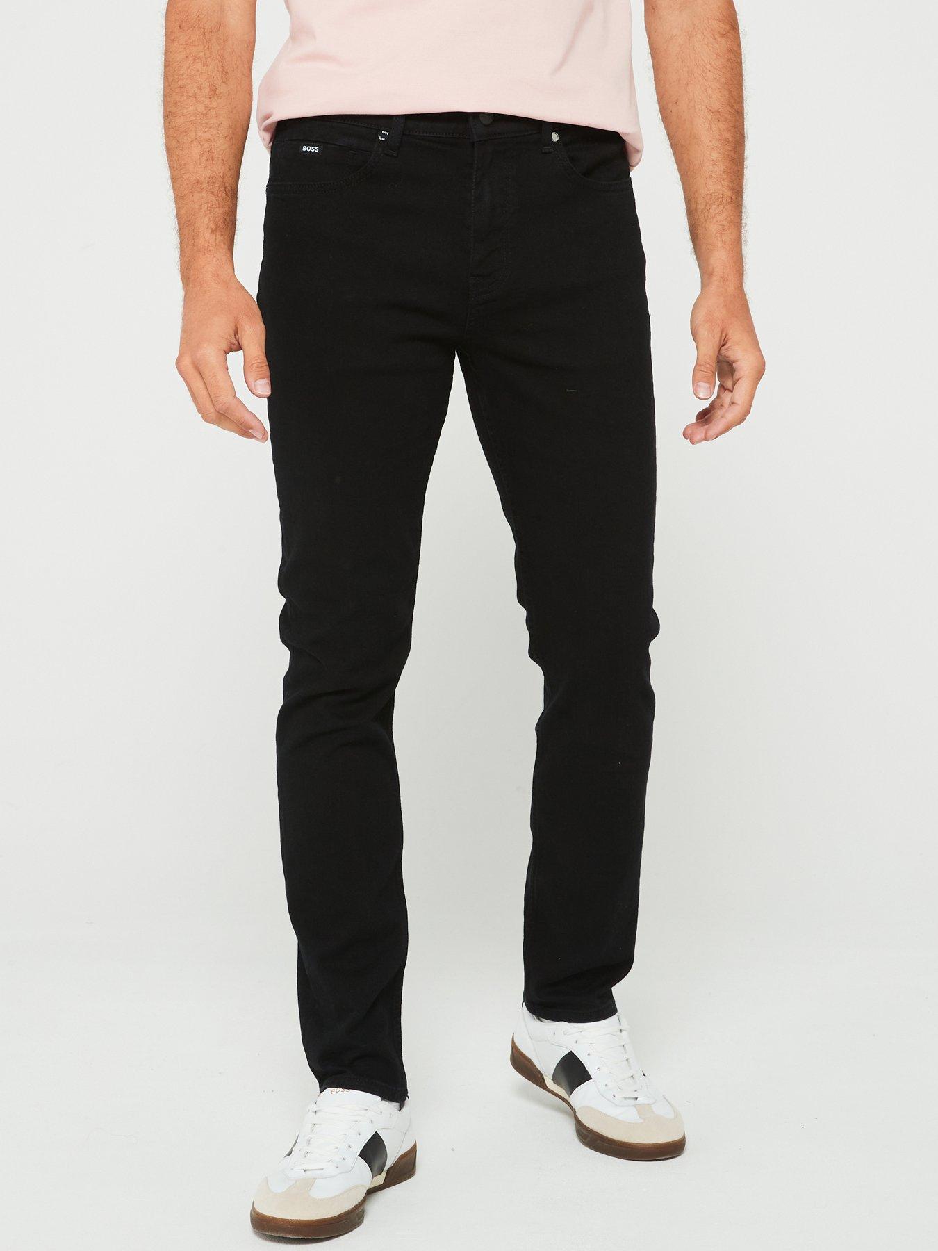 BOSS Delaware3 Slim Fit Cashmere Touch Jeans, Black, Size 38, Length Regular, Men
