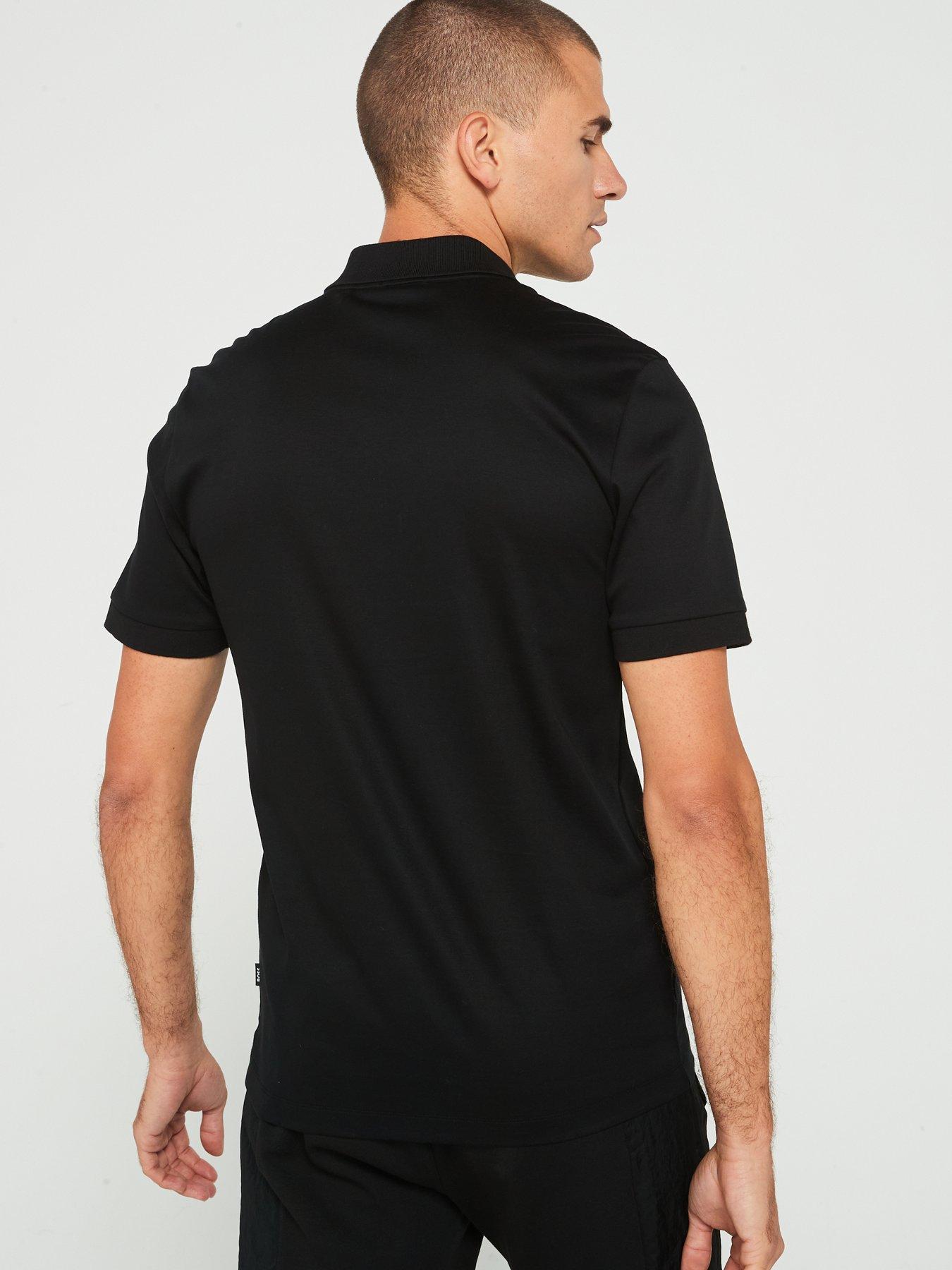 BOSS Polston 36 Regular Contrast Zip Mercerized Polo Shirt - Black | Very