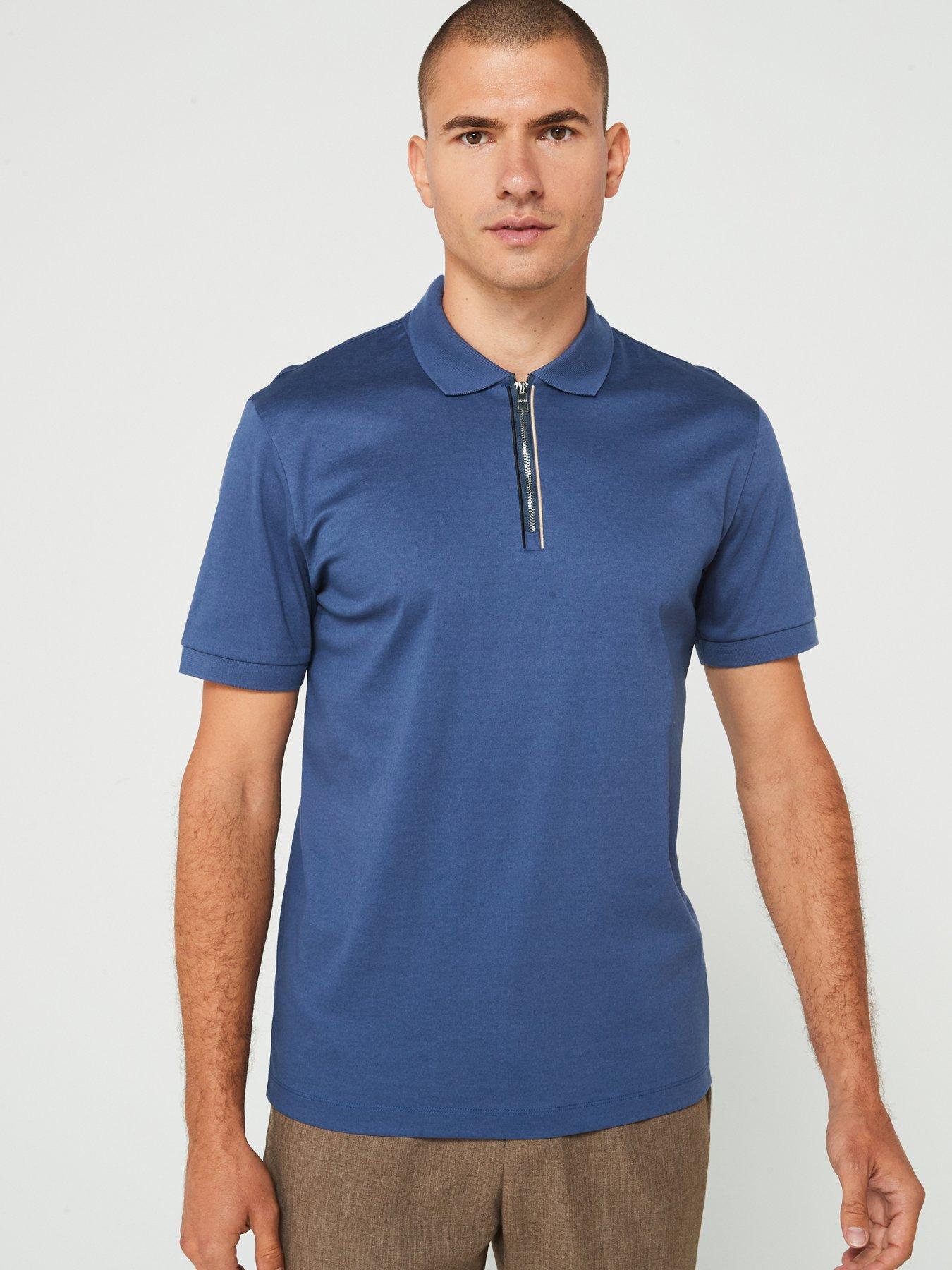 undefined Polston 36 Regular Contrast Zip Mercerized Polo Shirt - Navy