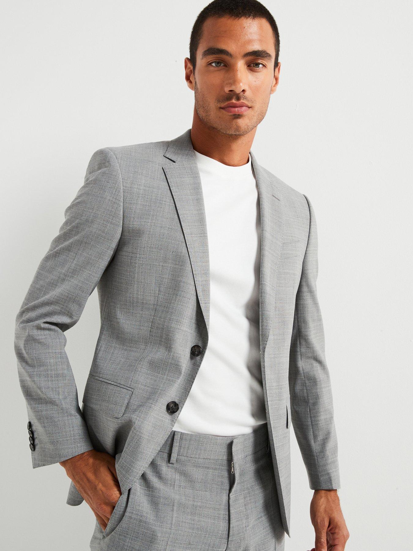 undefined Huge Slim Fit Worsted Stretch Wool Suit - Grey