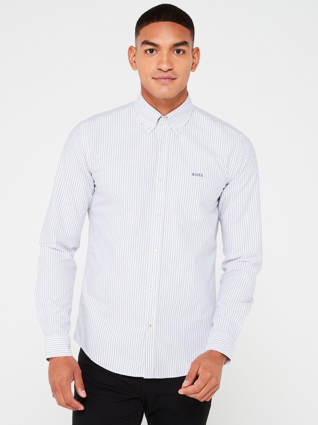 undefined Roan Slim Fit Button Down Stripe Shirt - Navy
