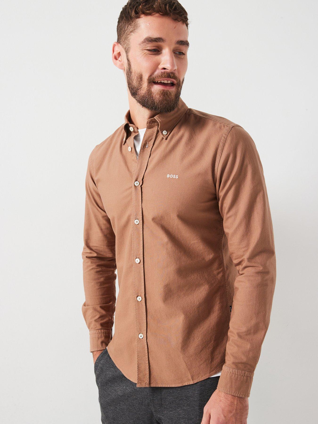 undefined Roan Slim Fit Button Down Garment Dyed Shirt- Brown