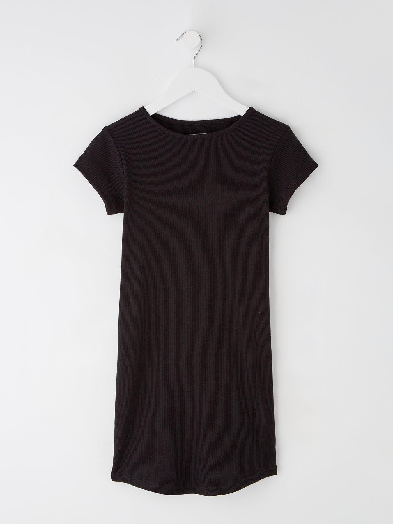 undefined Girls Short Sleeve Ribbed Dress - Black