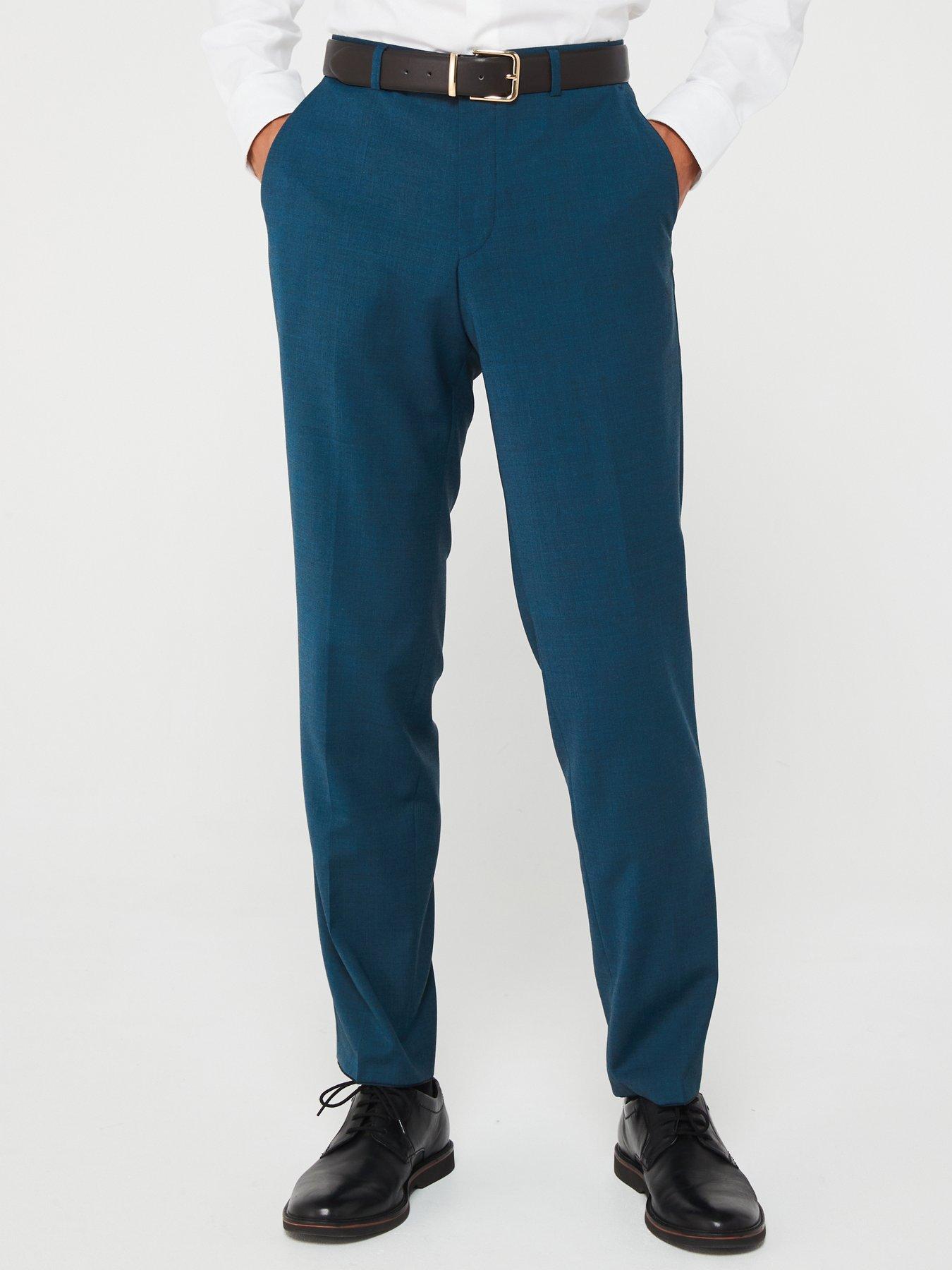 Boss Lean Regular Fit Bi-Stretch Wool Suit Trousers - Dark Blue