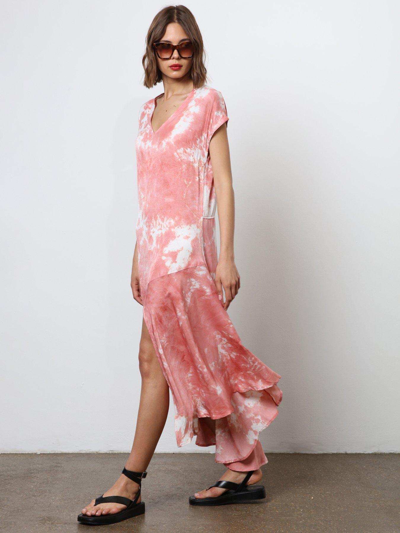 undefined V-Neck Tie Dye Maxi Dress - Pink