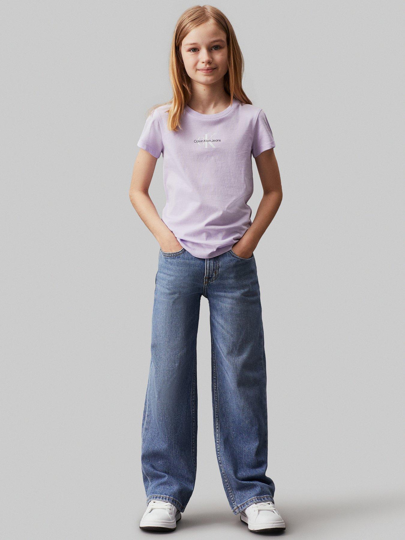 Calvin Klein Jeans Girls Micro Monogram Short Sleeve Top - Light Purple ...