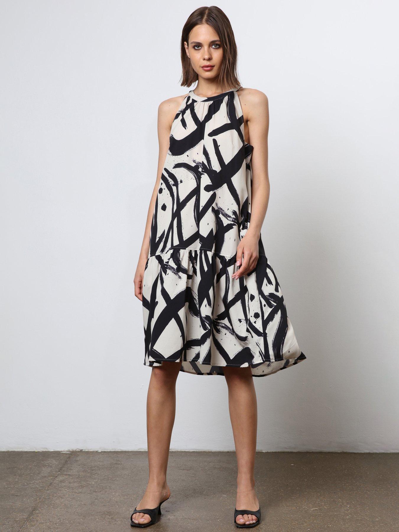 Tiered A Line Midi Dress White