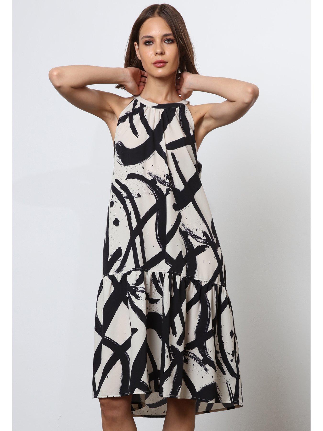 Tiered A Line Midi Dress White