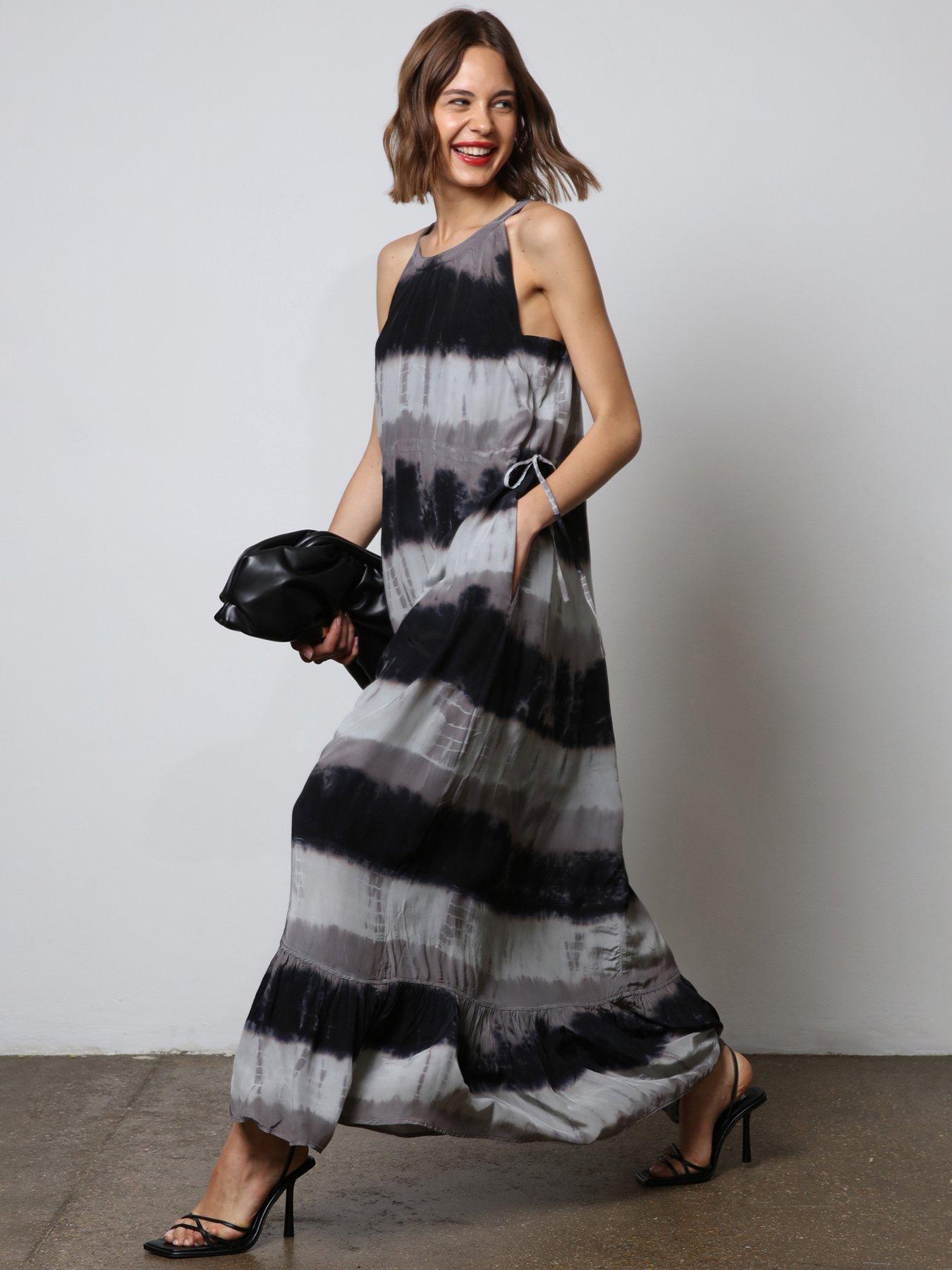 undefined Halter Neck Tie Dye Maxi Dress - Black