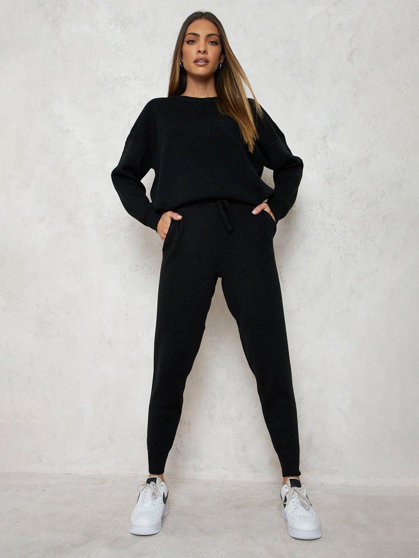 Black knitted tracksuit on sale