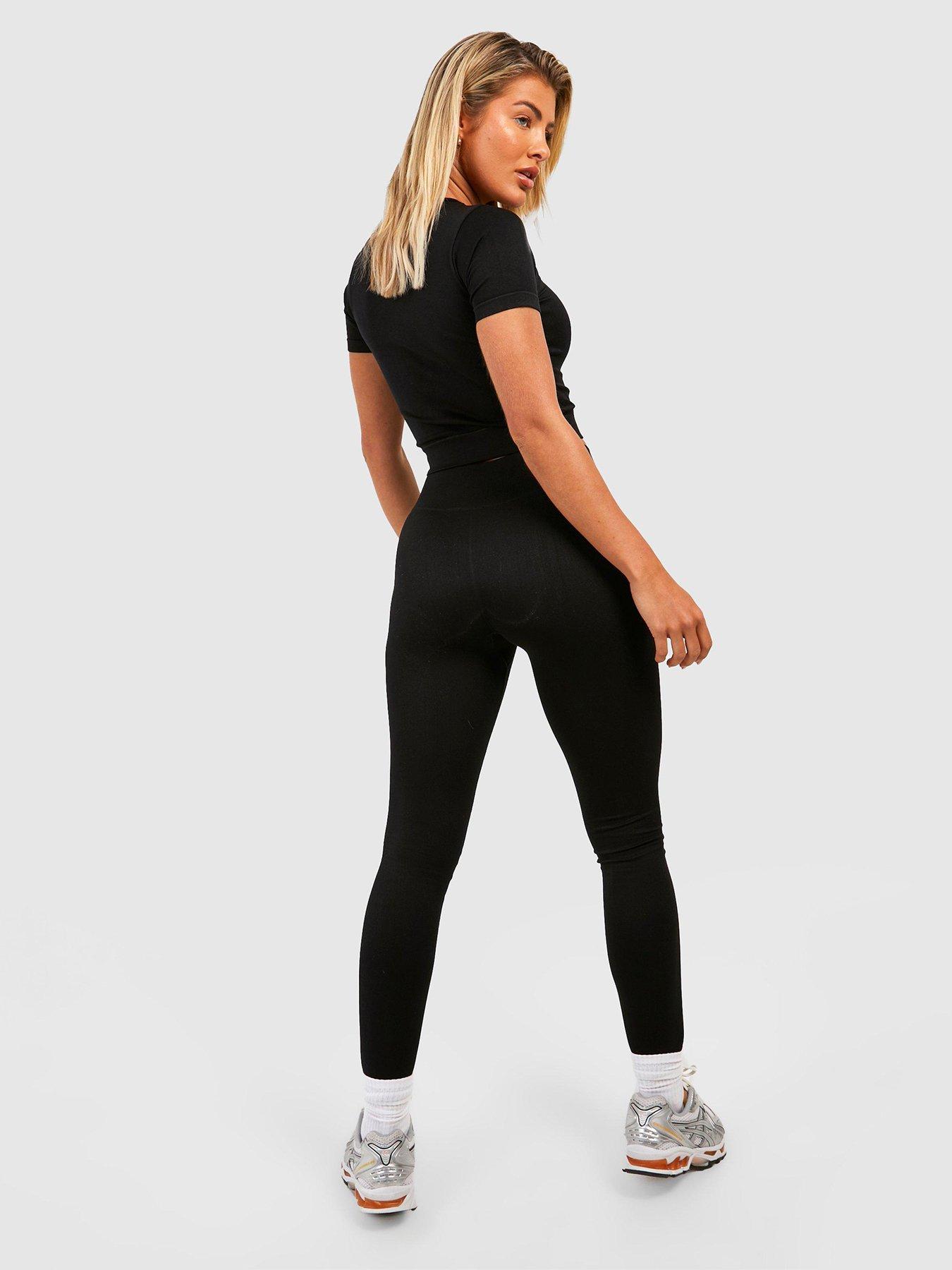 Boohoo Seamless Ribbed Sculpt Leggings Black Uk