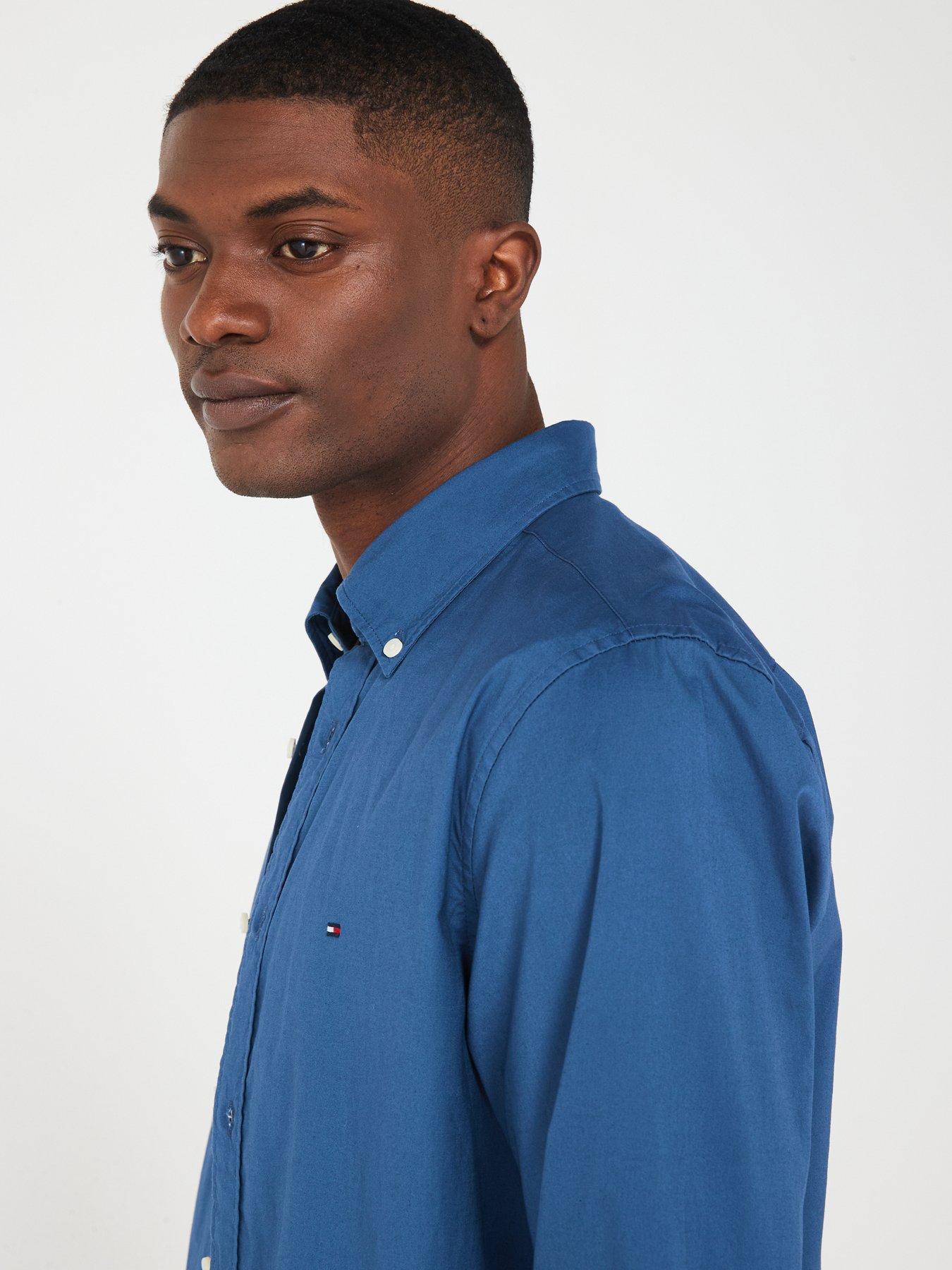 Tommy Hilfiger Flex Poplin Regular Fit Shirt - Blue | Very.co.uk