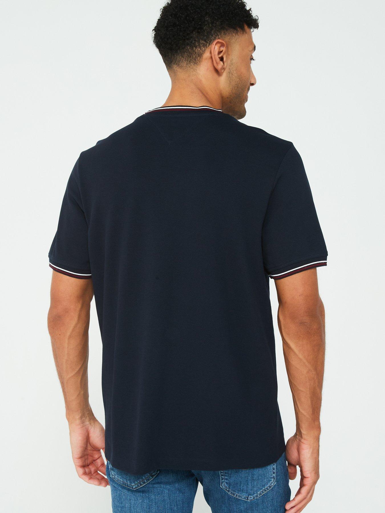 Tommy Hilfiger Stripe Tipped Collar T-shirt - Navy | Very.co.uk