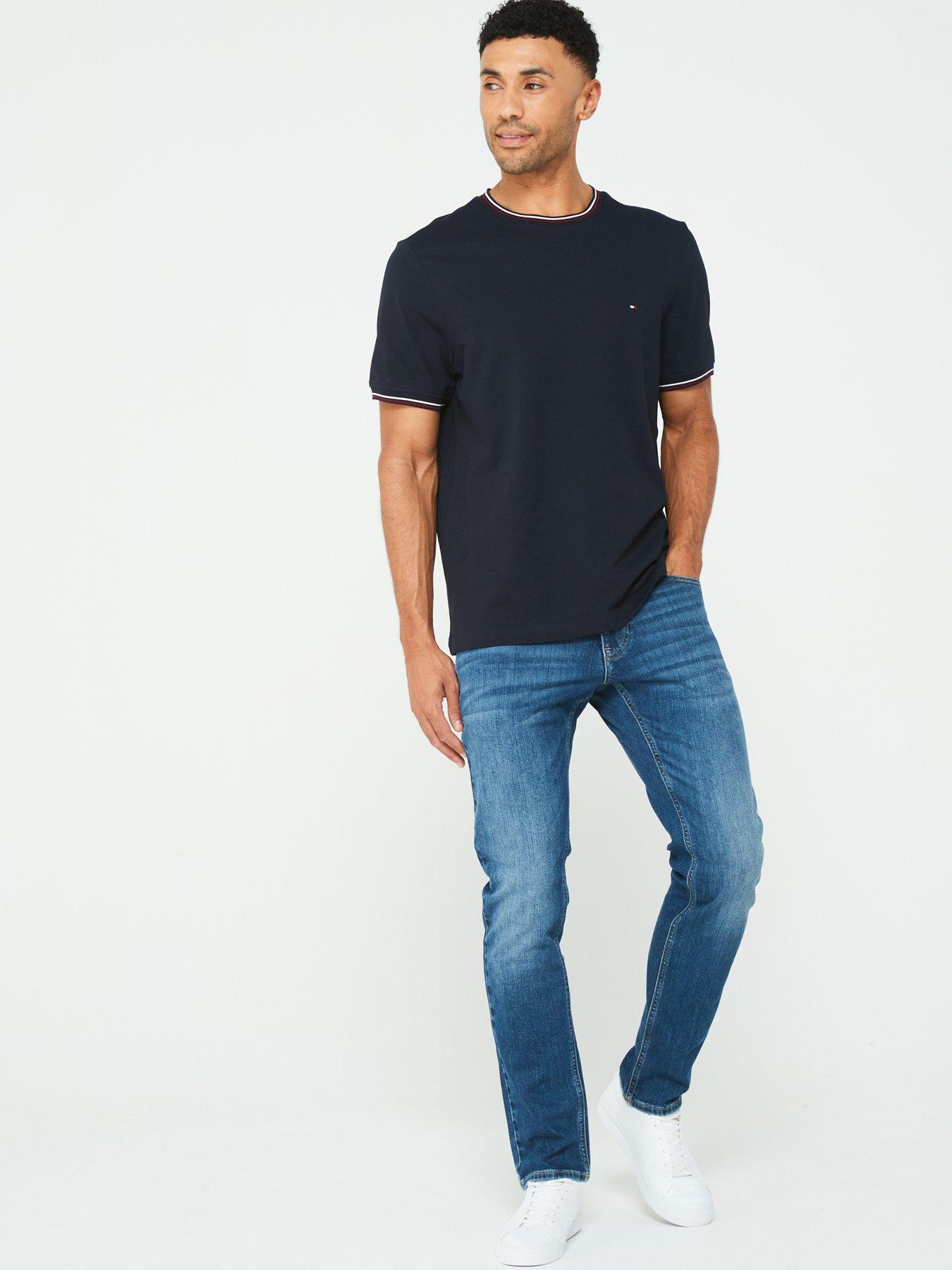 Tommy Hilfiger Stripe Tipped Collar T-shirt - Navy | Very.co.uk