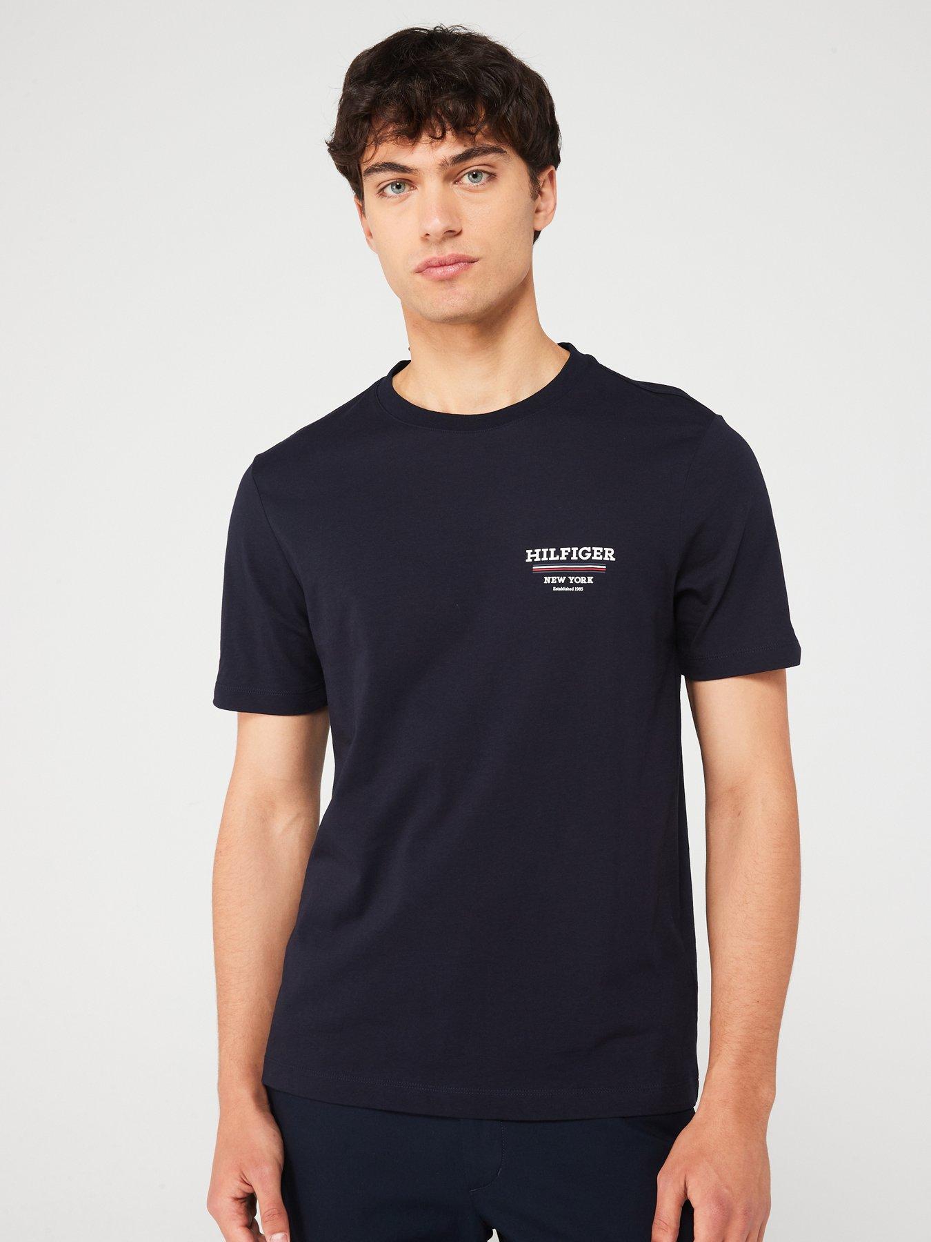 Tommy Hilfiger Left Chest Global Stripe T-shirt - Navy | Very.co.uk