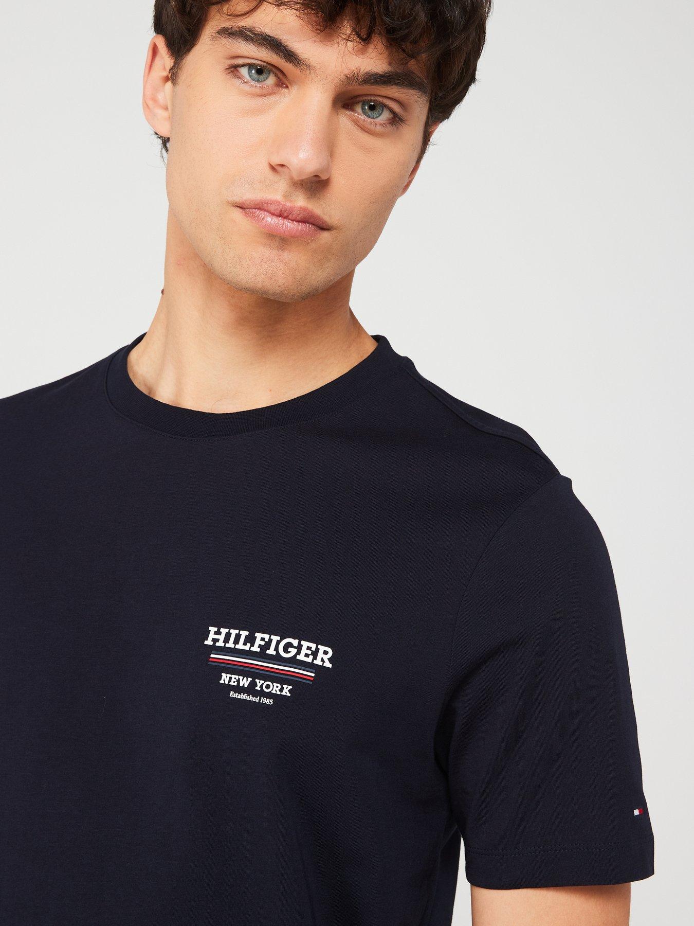 Tommy Hilfiger Left Chest Global Stripe T-shirt - Navy | Very.co.uk