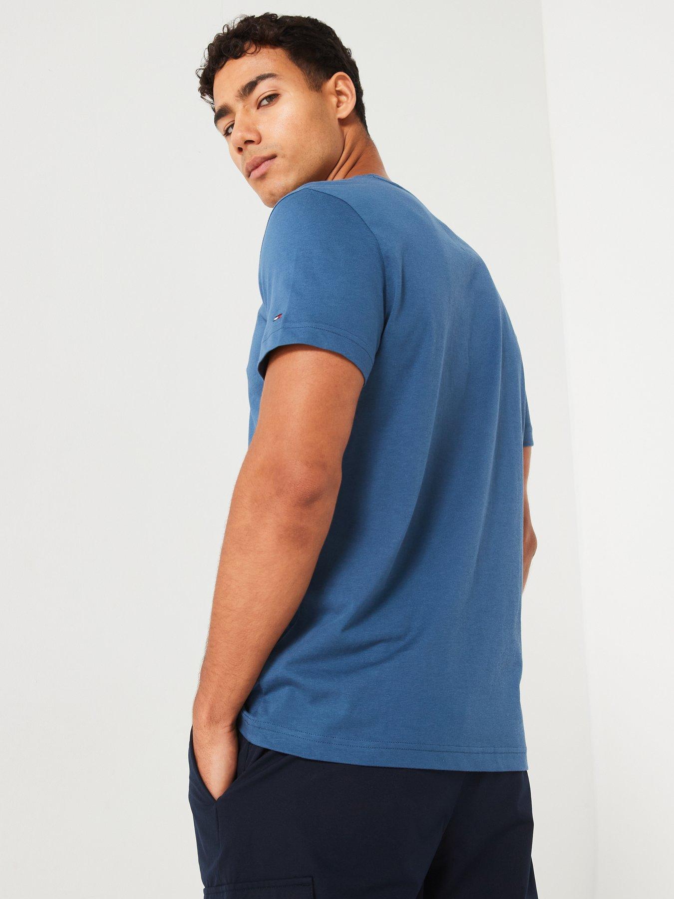 Image 2 of 4 of Tommy Hilfiger Linear Chest Logo T-Shirt - Blue