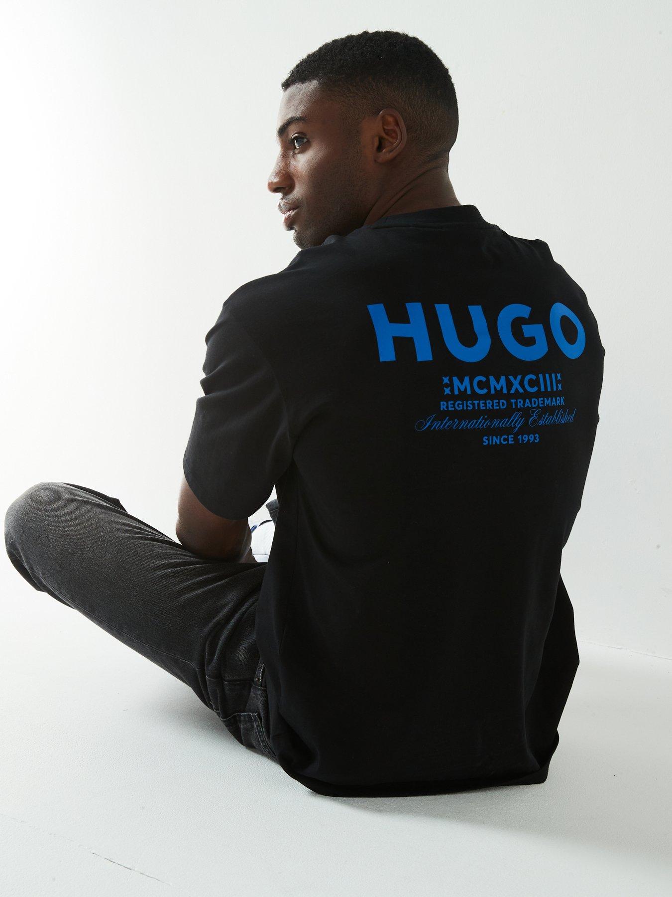 HUGO Nalono Oversized International Logo T-shirt - Black | Very.co.uk