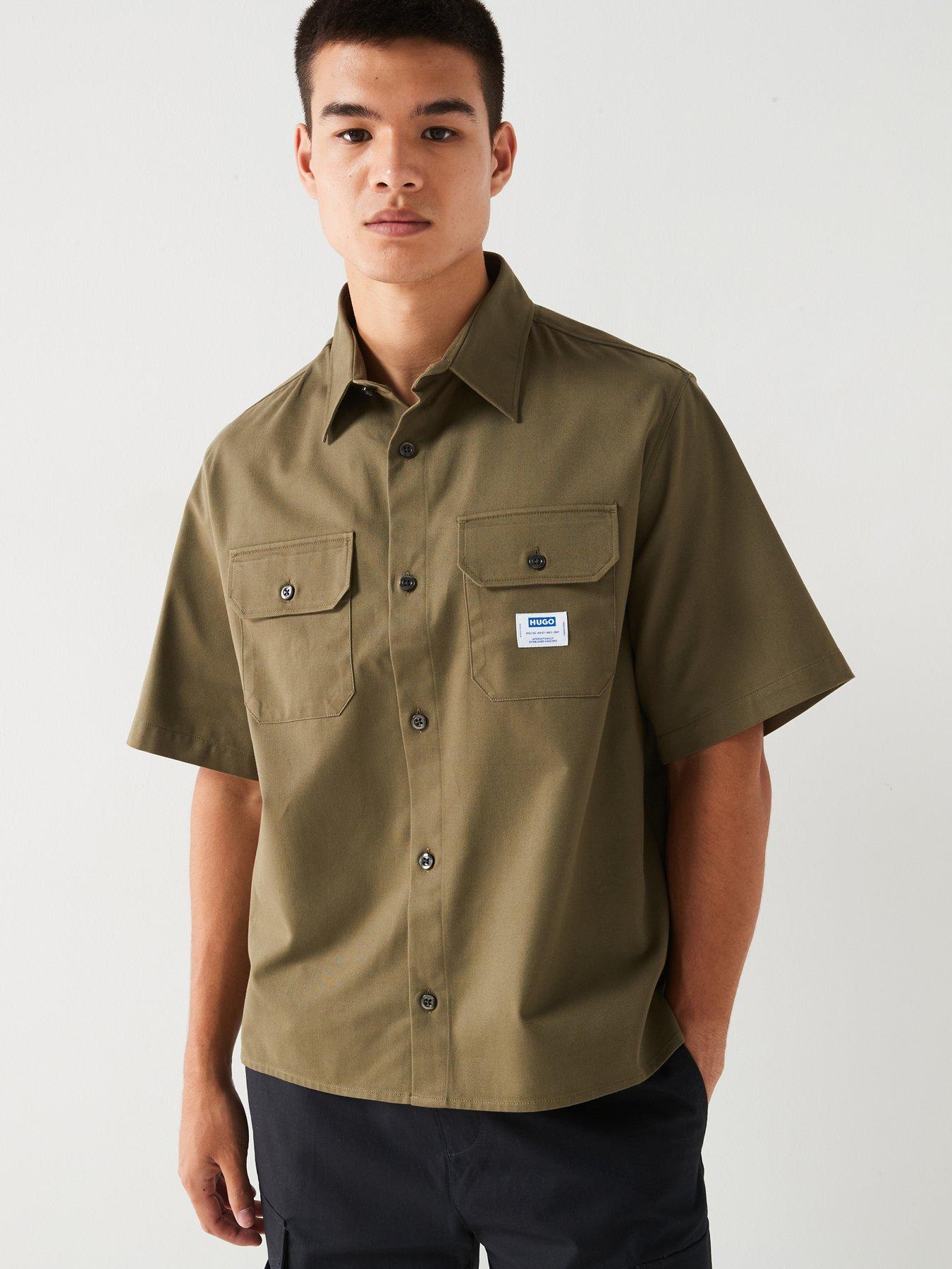 undefined BLUE Ekyno Loose Fit Double Pocket Short Sleeve Shirt-Khaki