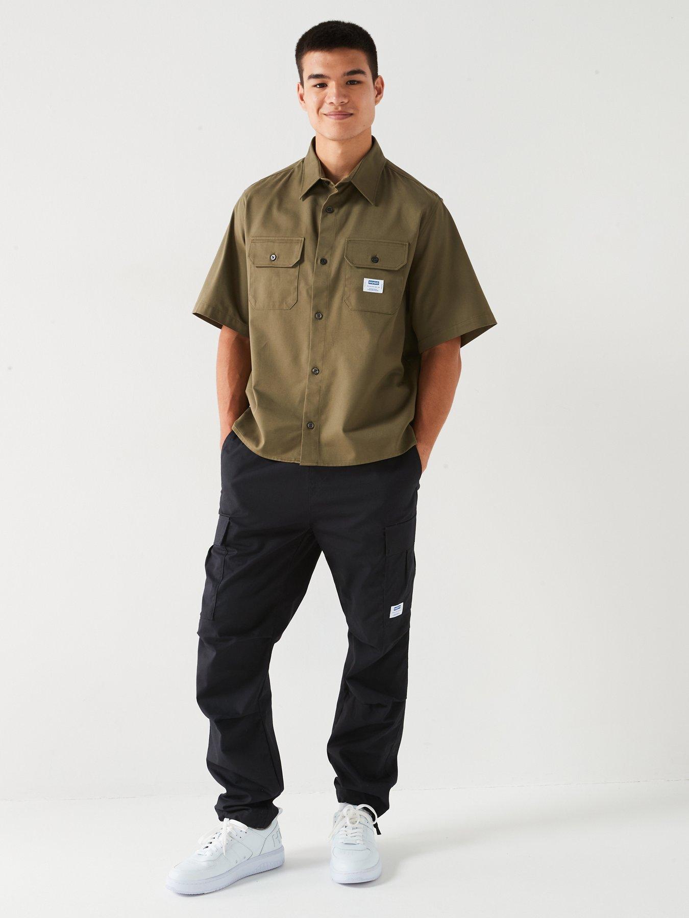 Image 3 of 5 of HUGO BLUE Ekyno Loose Fit Double Pocket Short Sleeve Shirt-Khaki