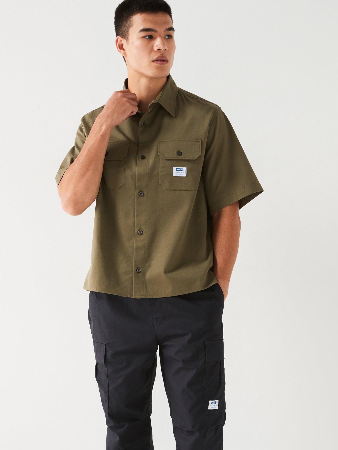 Image 5 of 5 of HUGO BLUE Ekyno Loose Fit Double Pocket Short Sleeve Shirt-Khaki