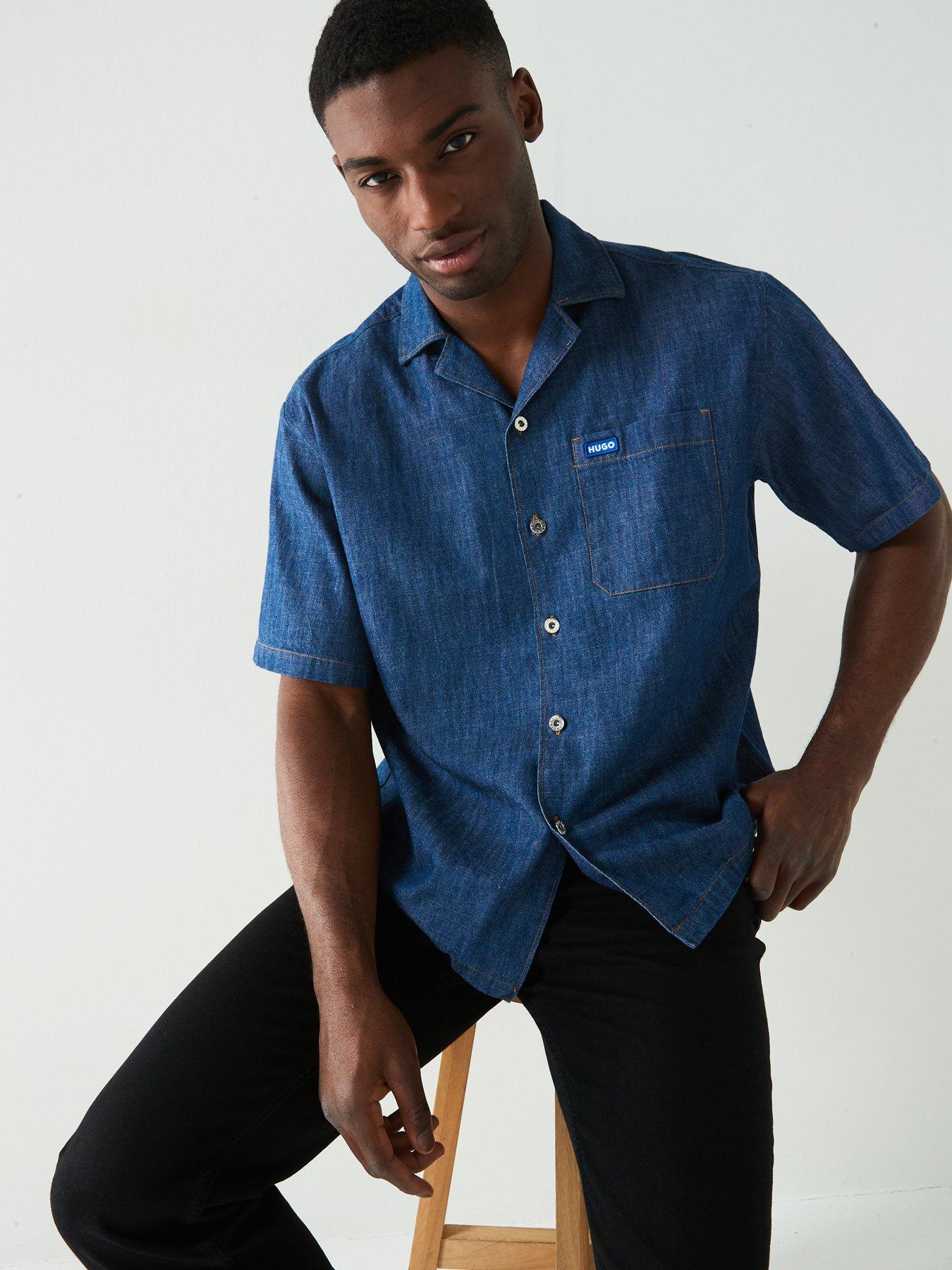 undefined BLUE Eligino Oversized Denim Short Sleeve Shirt-Blue