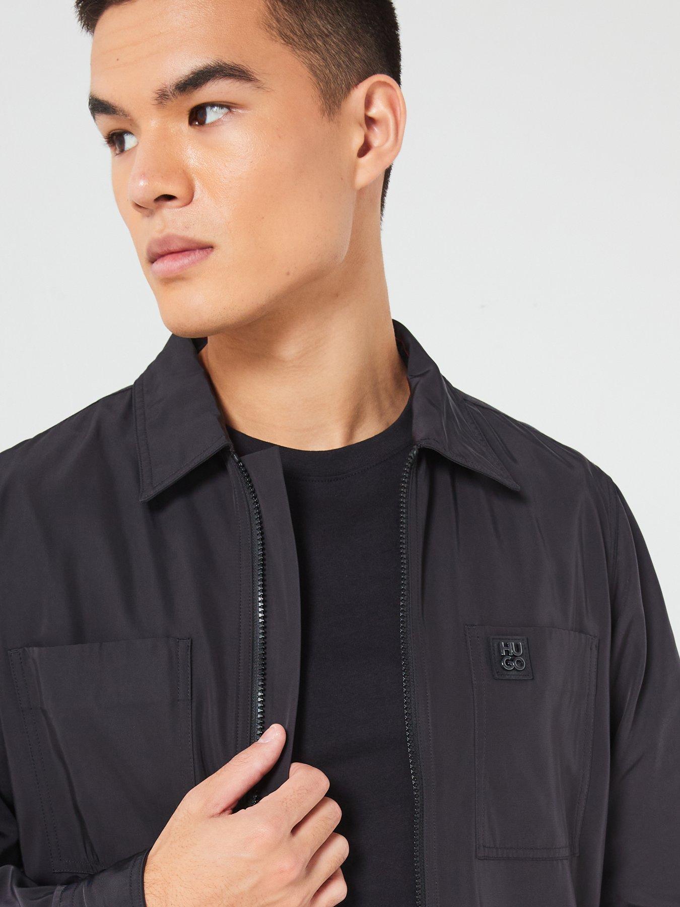 Image 4 of 6 of HUGO Evalom Nikel Stacked Logo Zip Coach Jacket - Black
