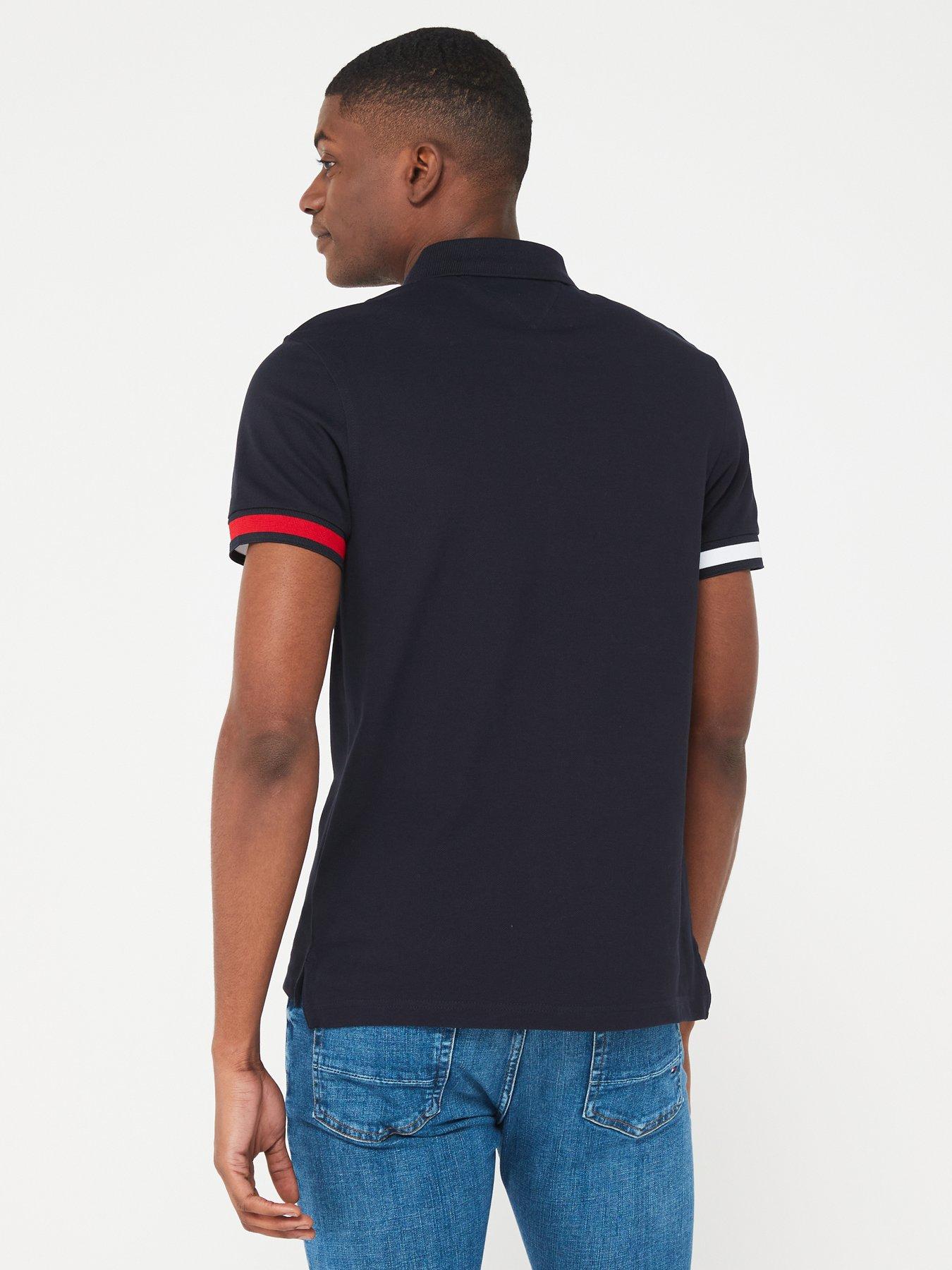 Tommy Hilfiger Flag Cuff Flag Slim Fit Polo Shirt - Navy | Very.co.uk