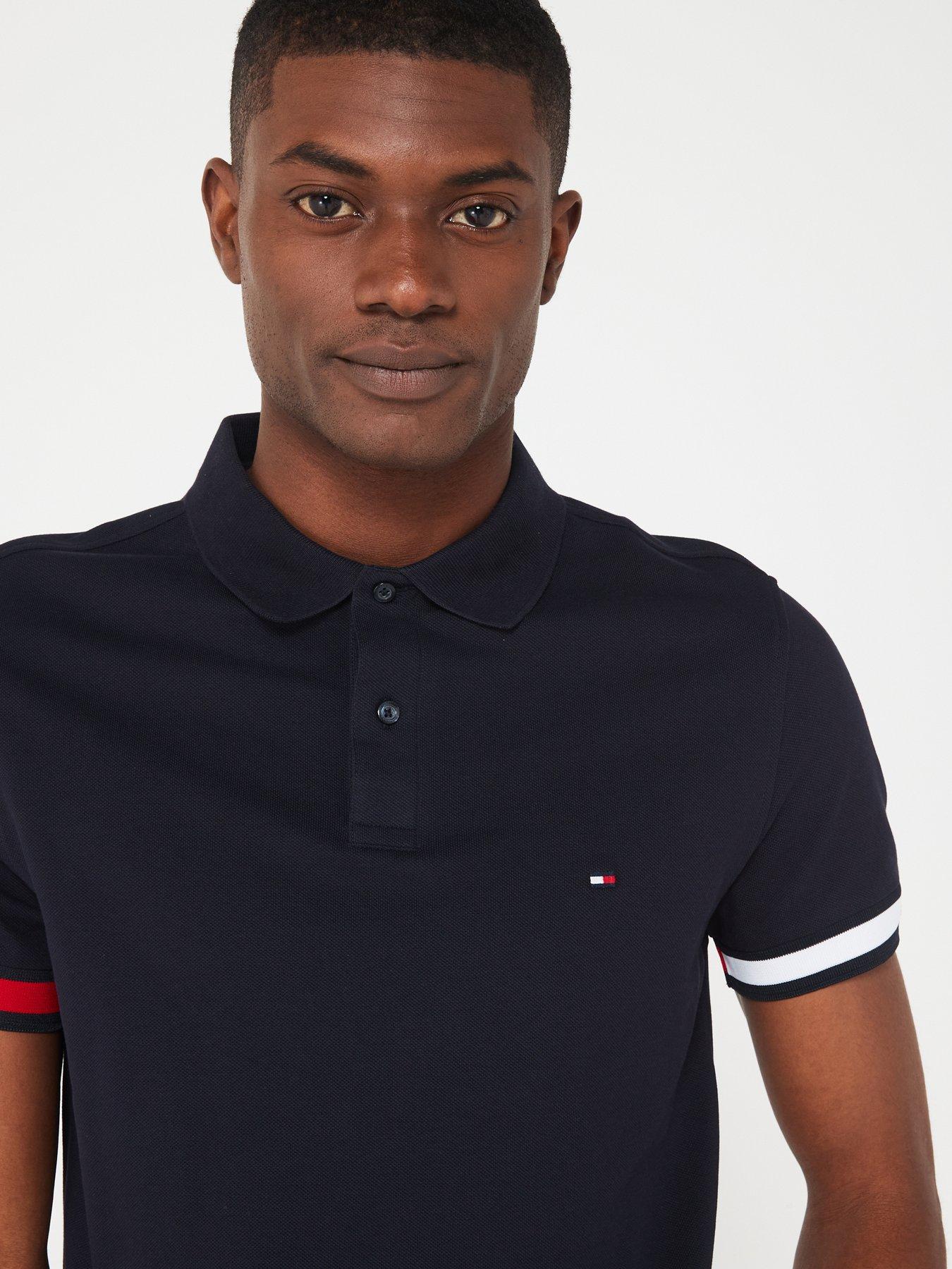 Tommy Hilfiger Flag Cuff Flag Slim Fit Polo Shirt - Navy | Very.co.uk