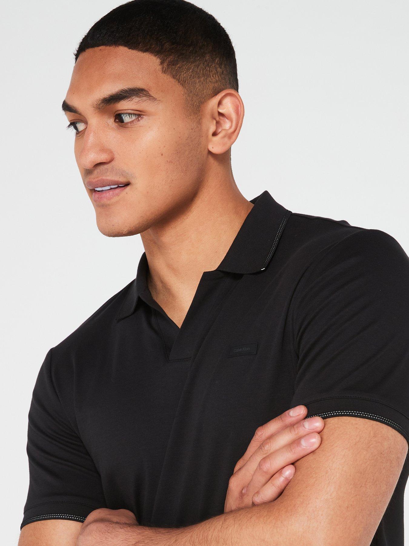 Calvin Klein Smooth Cotton Open Placket Polo Shirt - Black | Very