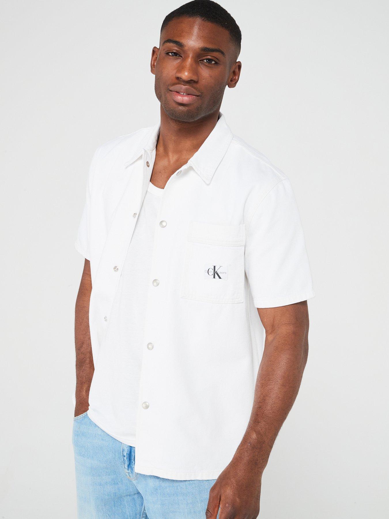 Calvin Klein Jeans Camp Short Sleeve Denim Shirt White Very