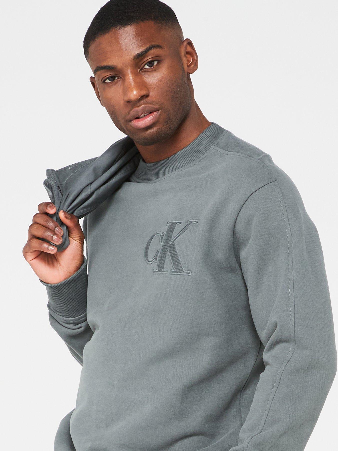 Calvin Klein Jeans Big Ck Tonal Applique Logo Crew Sweat Grey Very