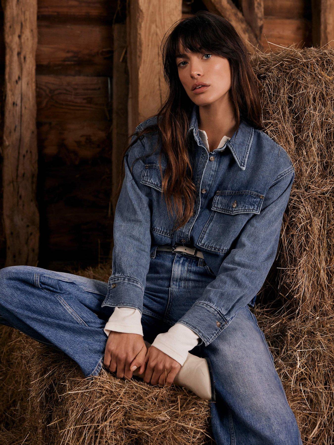 Cropped denim shirt womens best sale