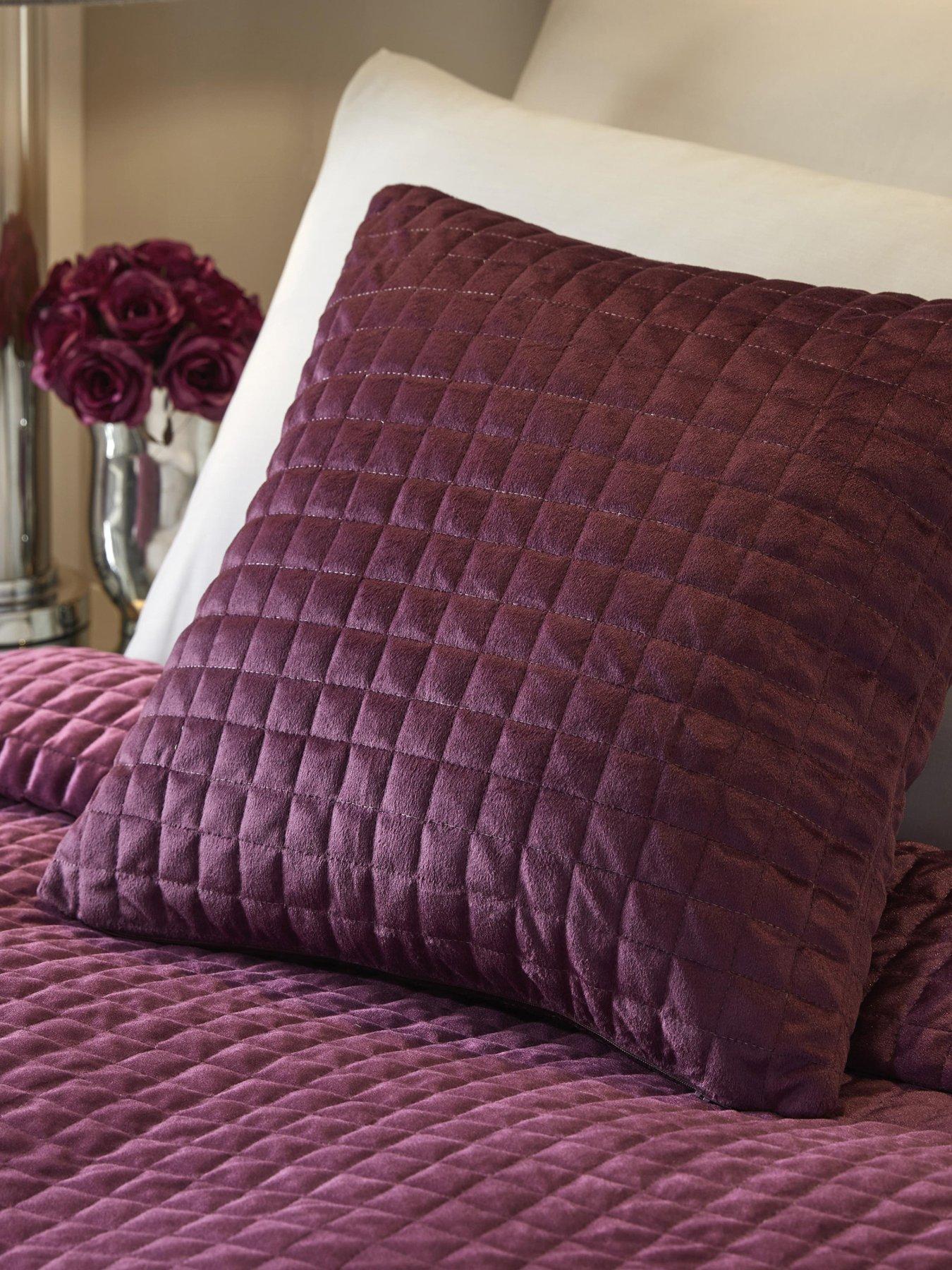 Product photograph of Fusion Stella Cushion Velvet Quilted Cushion - Damson from very.co.uk