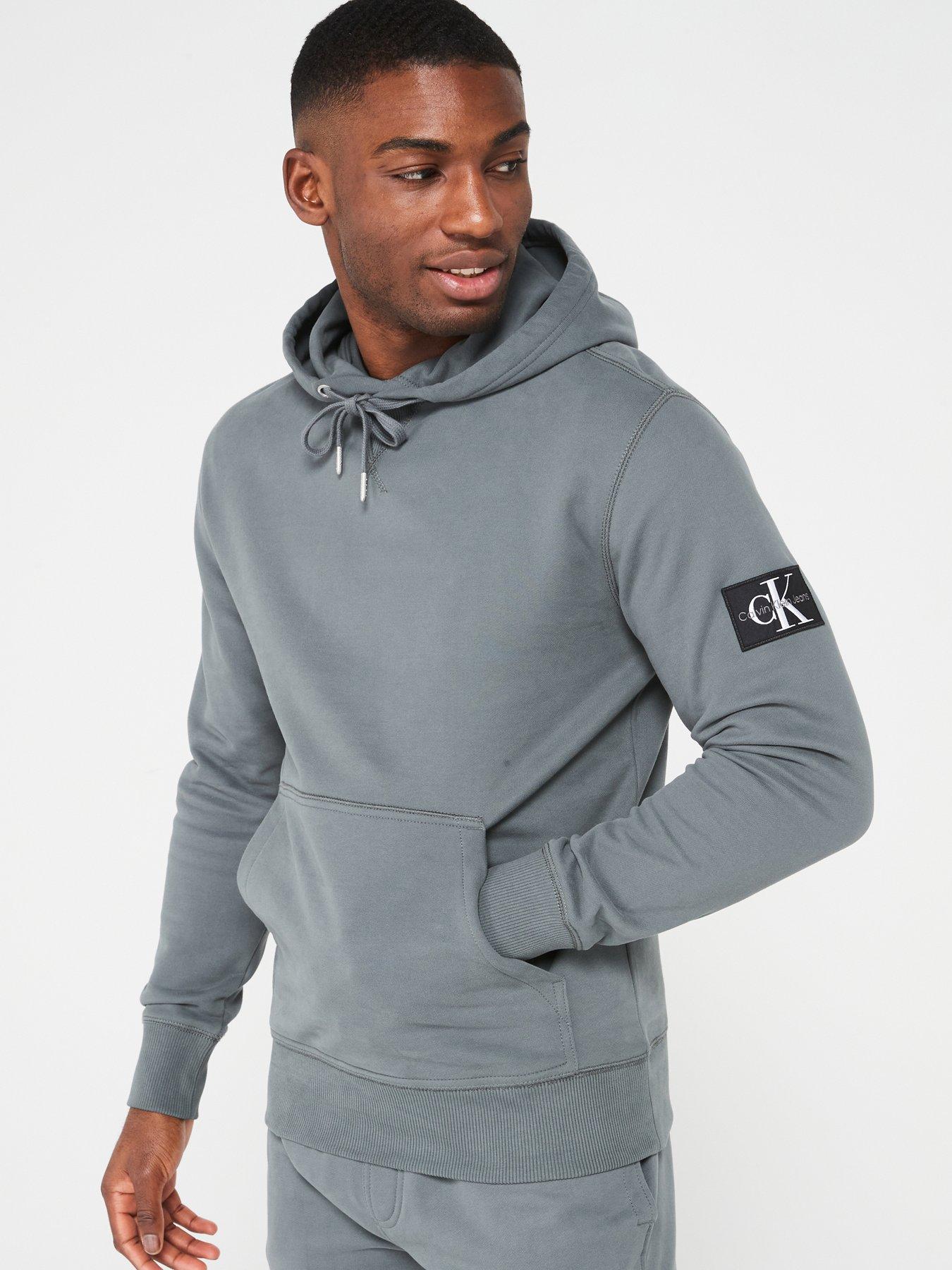 Calvin Klein Jeans Sleeve Badge Overhead Hoodie - Grey | Very.co.uk