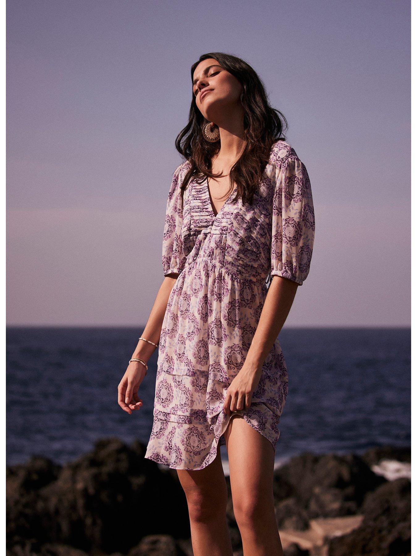 Mint Velvet Floral Print Mini Dress Purple Very