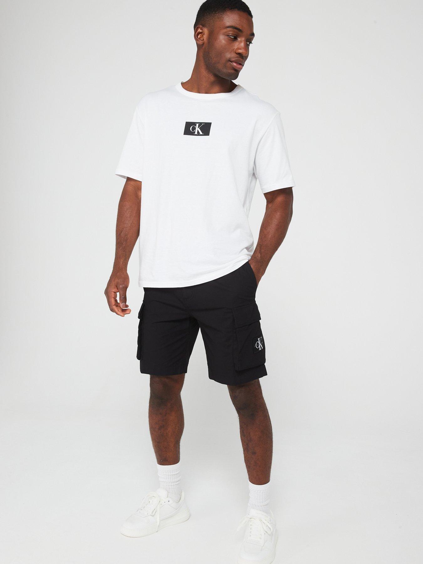 Calvin Klein Jeans Badge Logo Cargo Shorts - Black | Very.co.uk