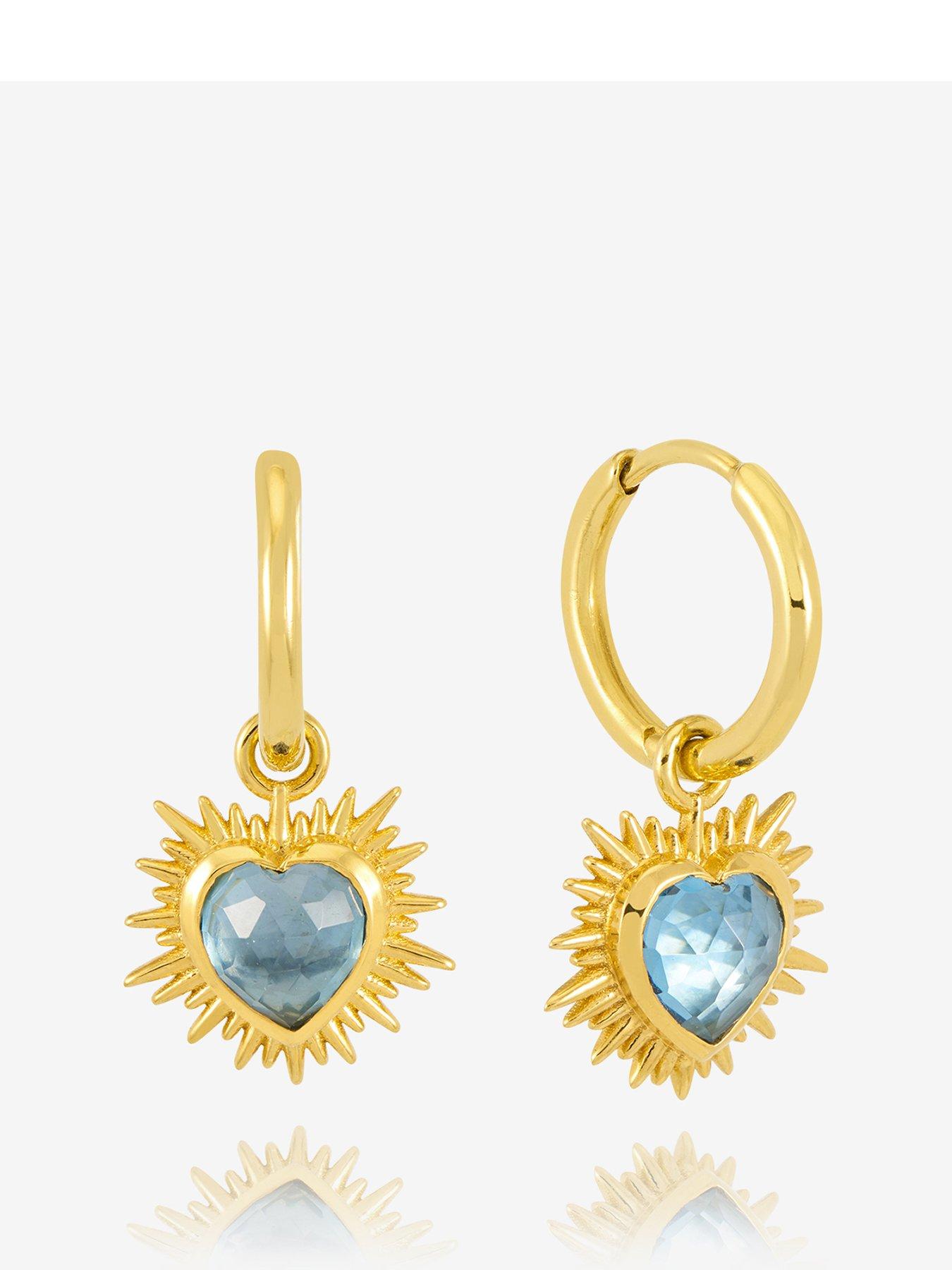 Product photograph of Rachel Jackson Electric Love Blue Topaz Heart Huggie Hoop Earrings from very.co.uk