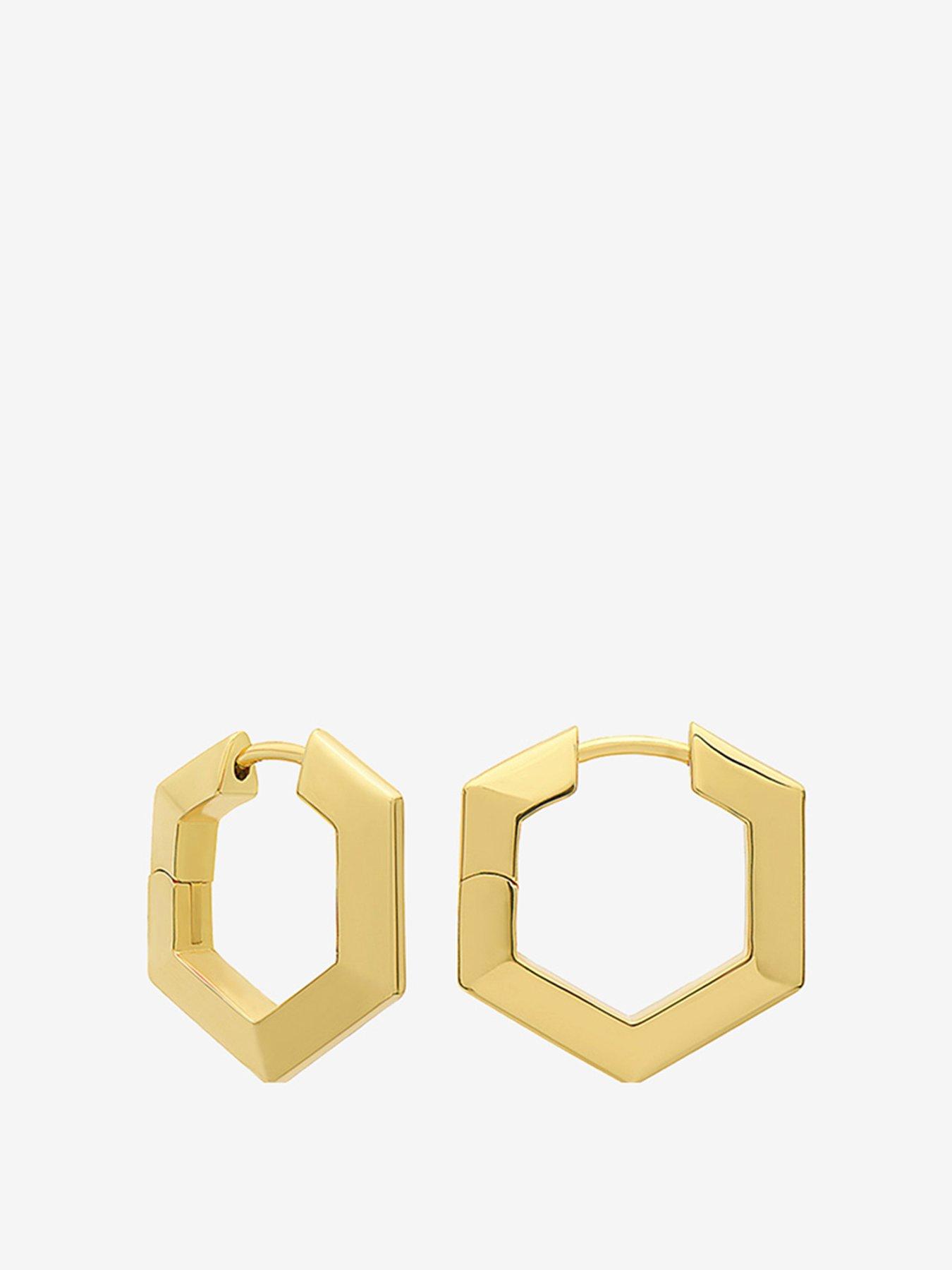 Product photograph of Rachel Jackson Mini Bevelled Hexagon Hoop Earrings from very.co.uk