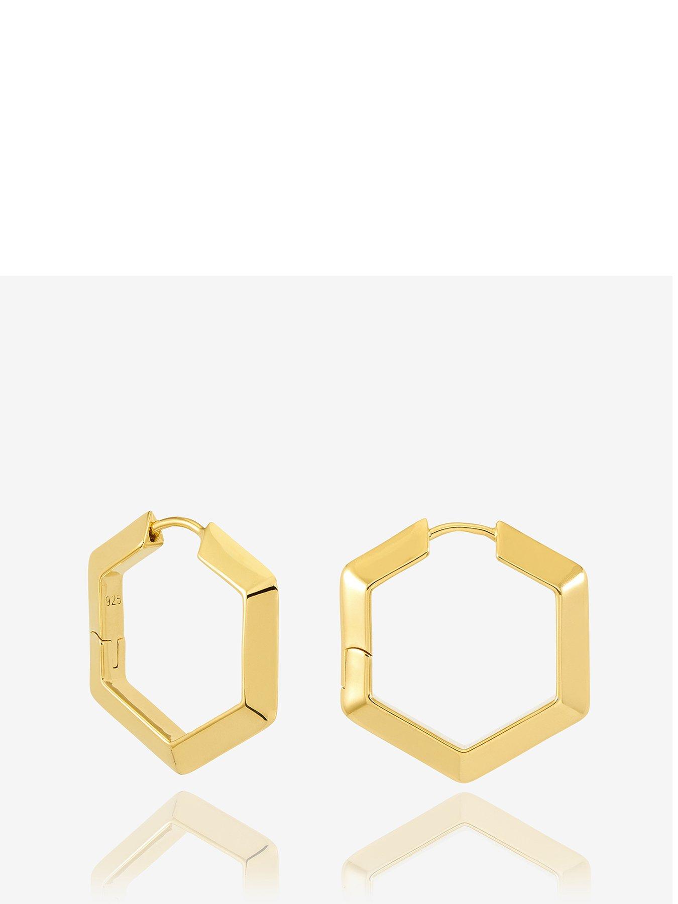 Product photograph of Rachel Jackson Large Bevelled Hexagon Hoop Earrings from very.co.uk