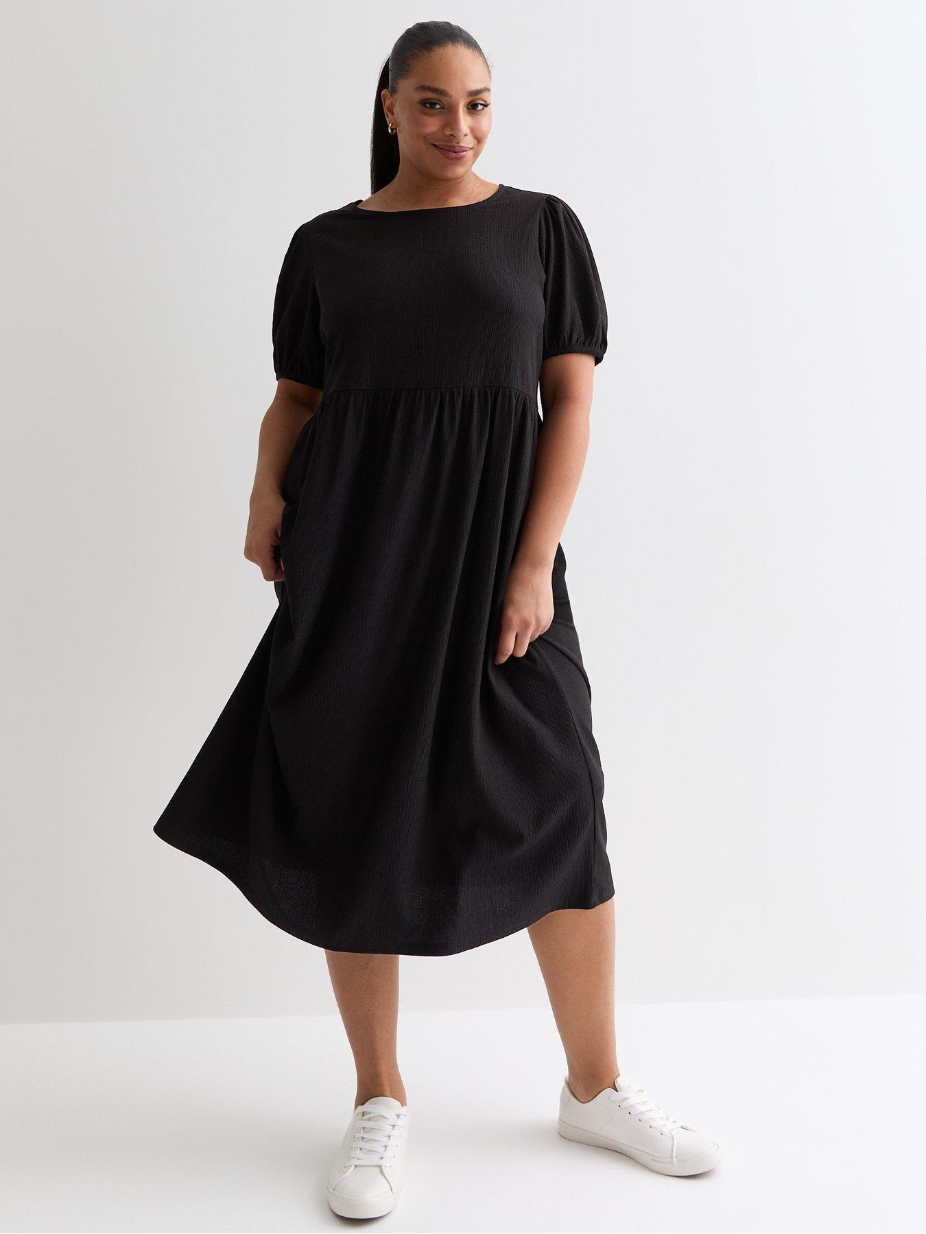 New Look Curves Black Crinkle Jersey Midi Dress | Very.co.uk