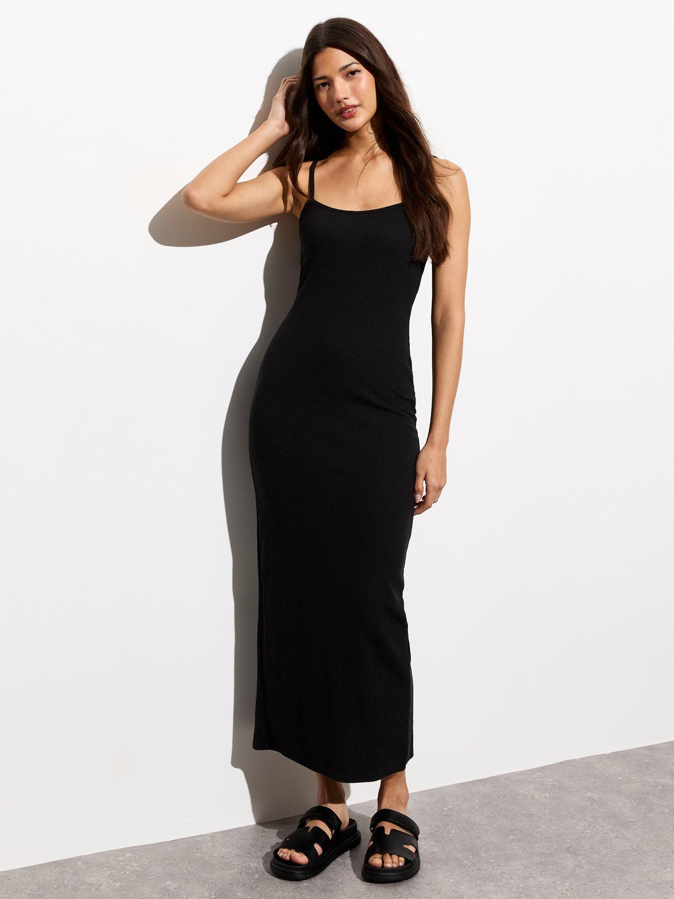 Black strappy bodycon midi dress hotsell