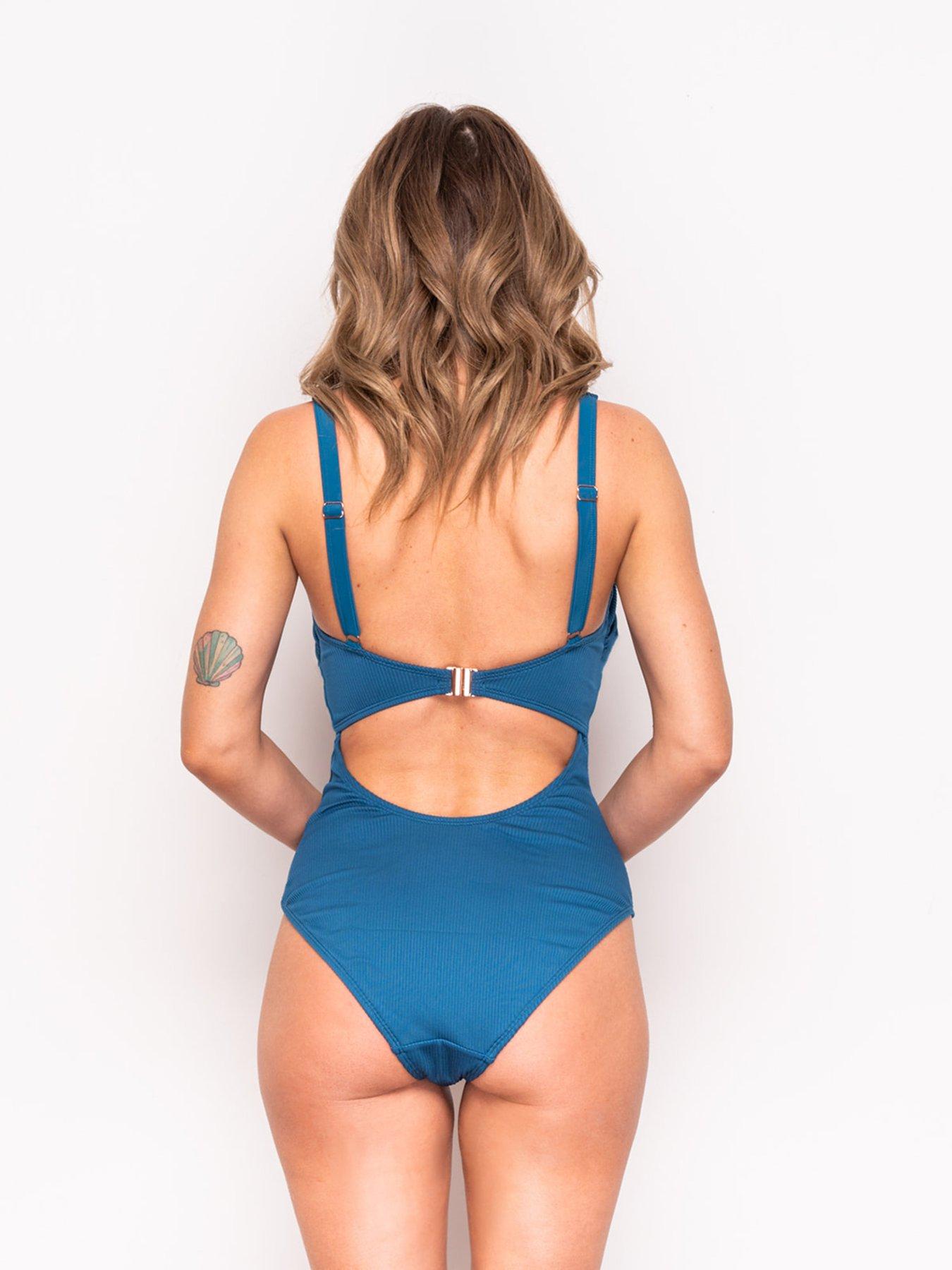 Image 5 of 5 of Ivory Rose Rib V Front Swimsuit In Teal
