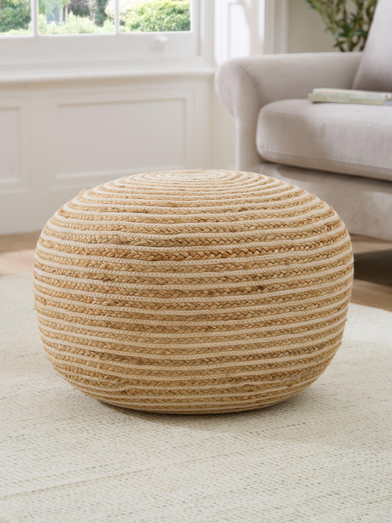 Product photograph of Kaikoo Bleached Jute Pouffe from very.co.uk