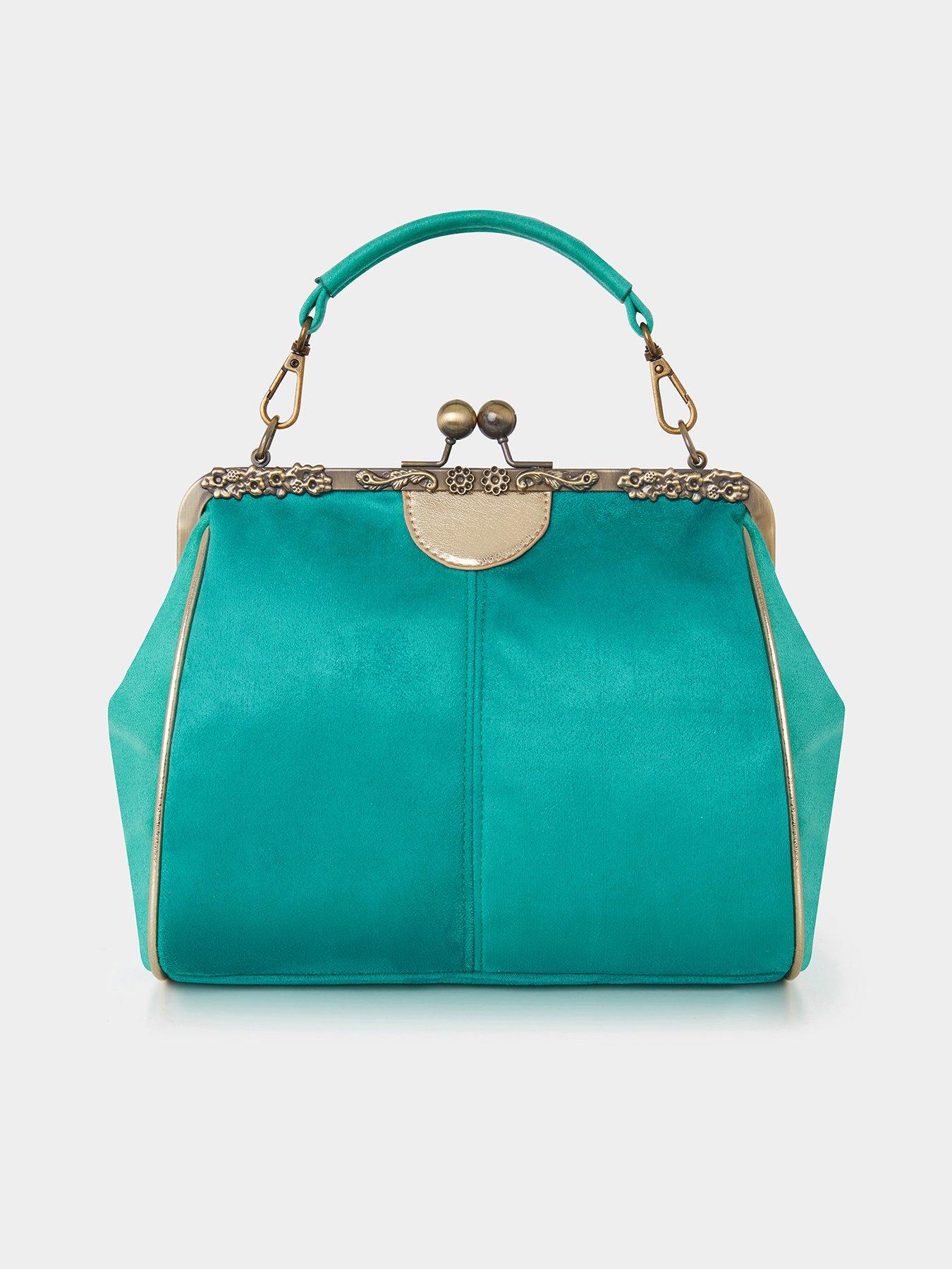 Beautiful kelly green suede small handbag with kiss lock