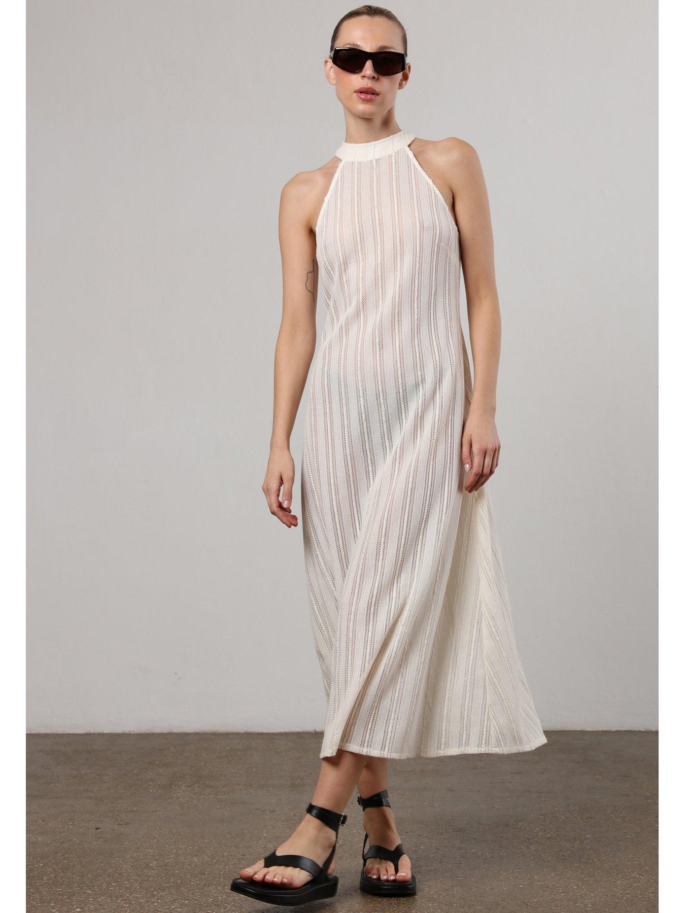 Image 3 of 6 of Religion Crochet Halterneck Maxi Dress - White