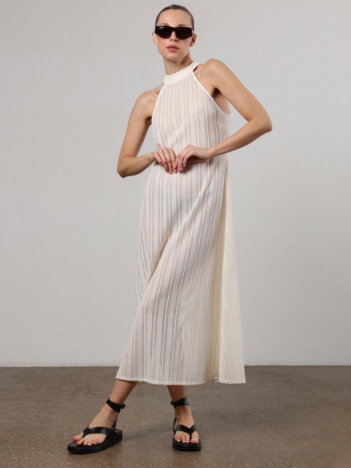 Image 6 of 6 of Religion Crochet Halterneck Maxi Dress - White